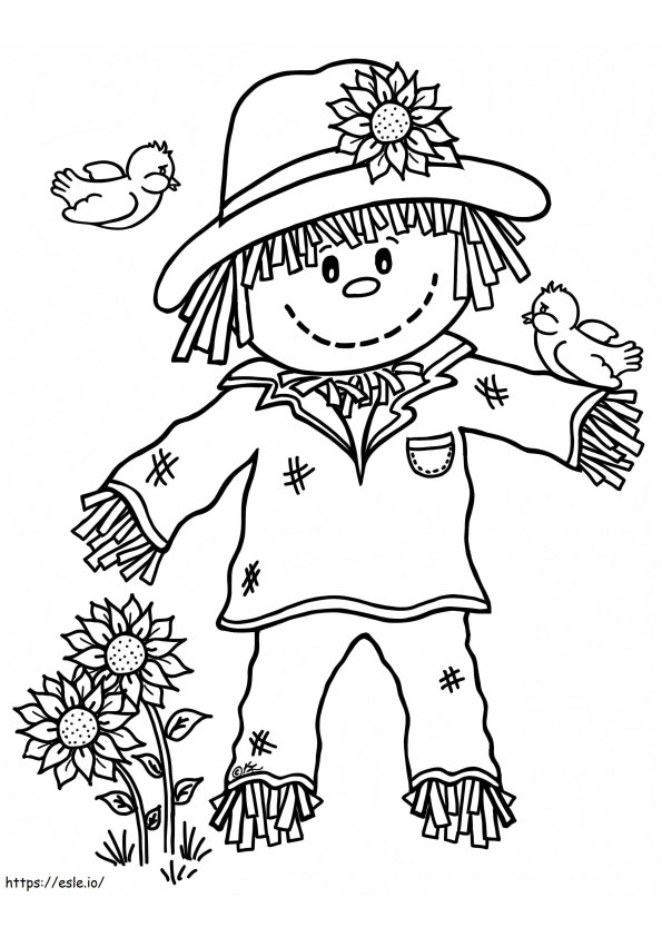 Smiling Scarecrow With Two Birds coloring page