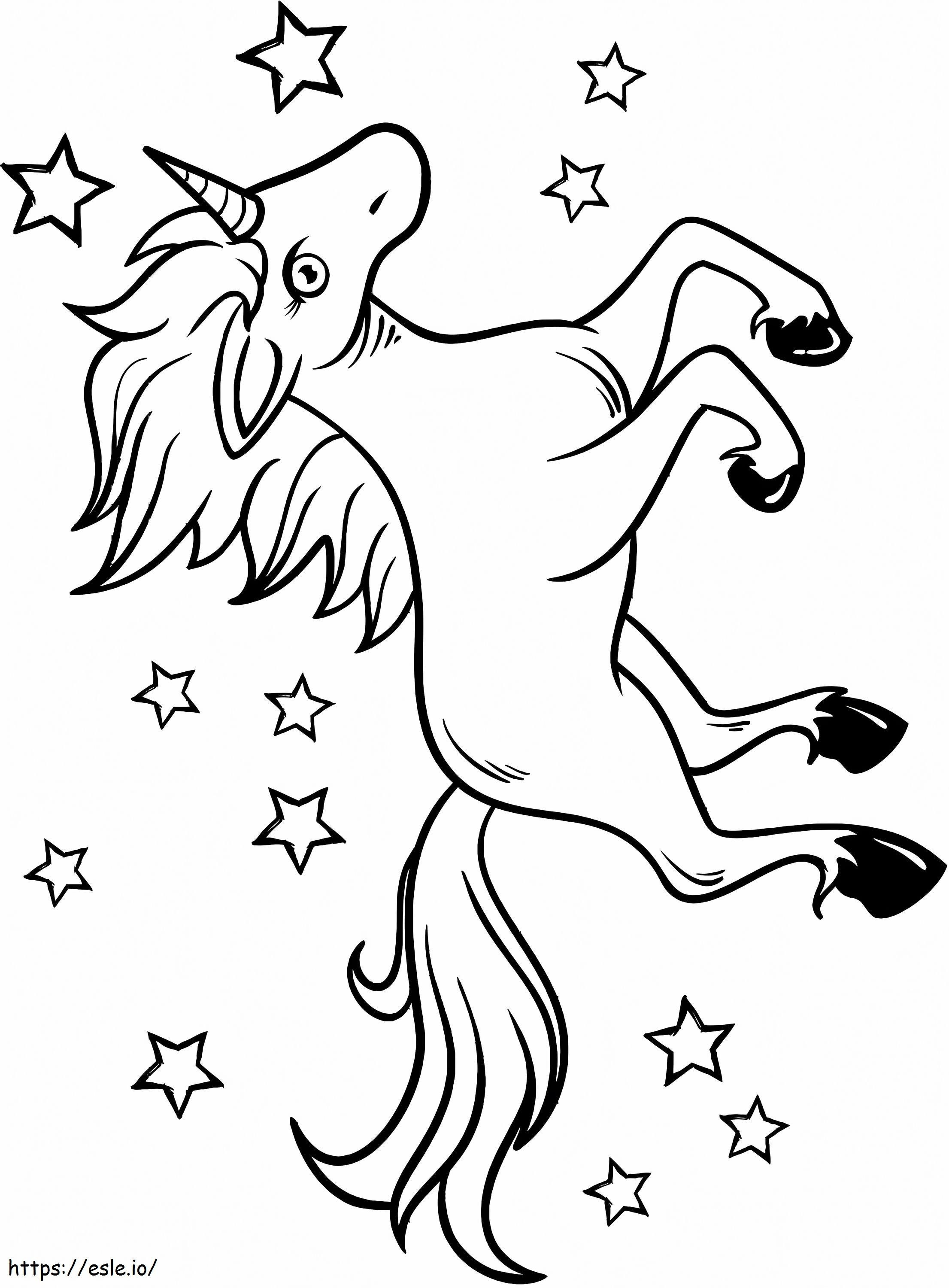 Unicorn And Stars A4 coloring page