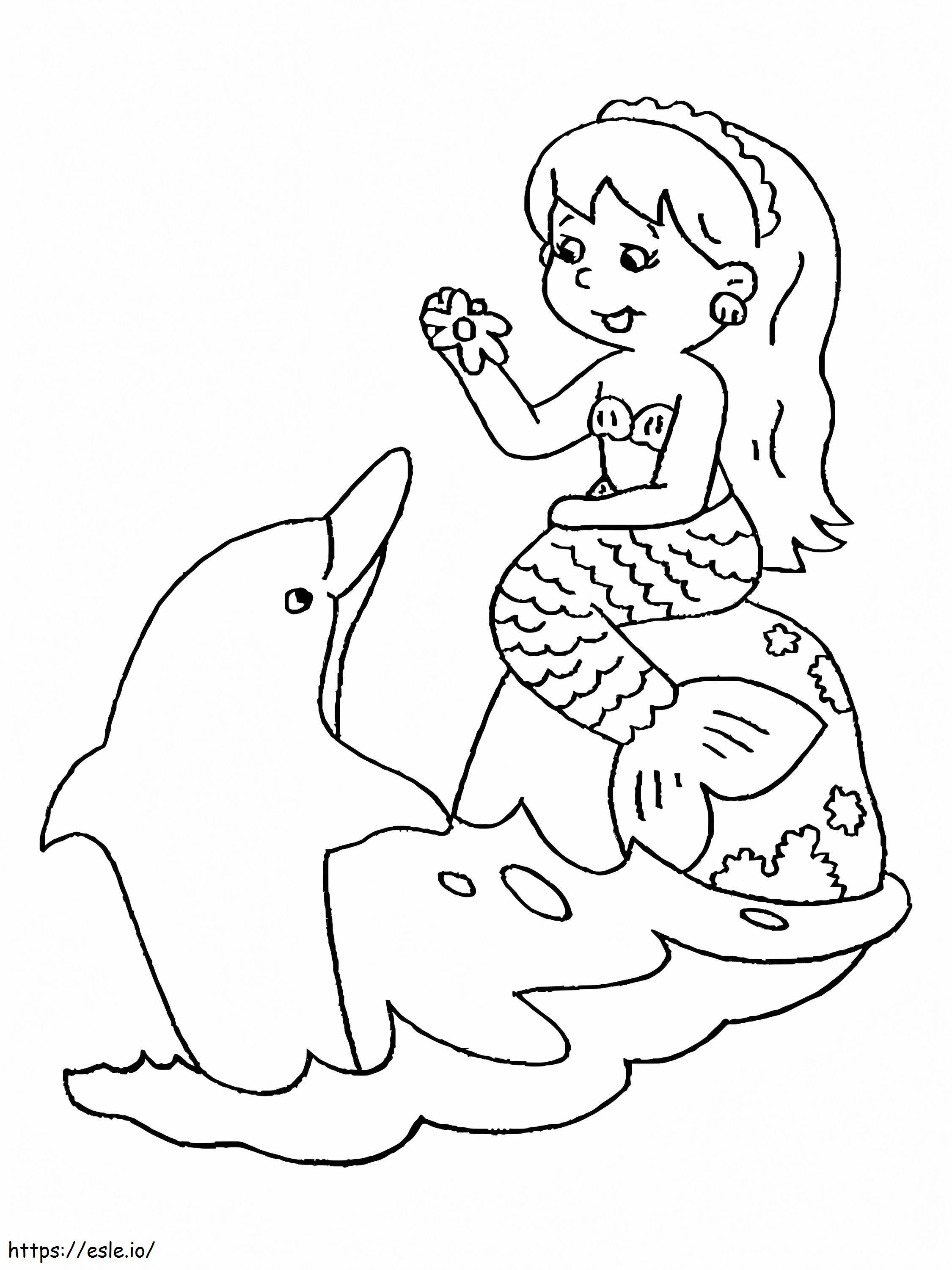 Putri duyung dan lumba-lumba Gambar Mewarnai