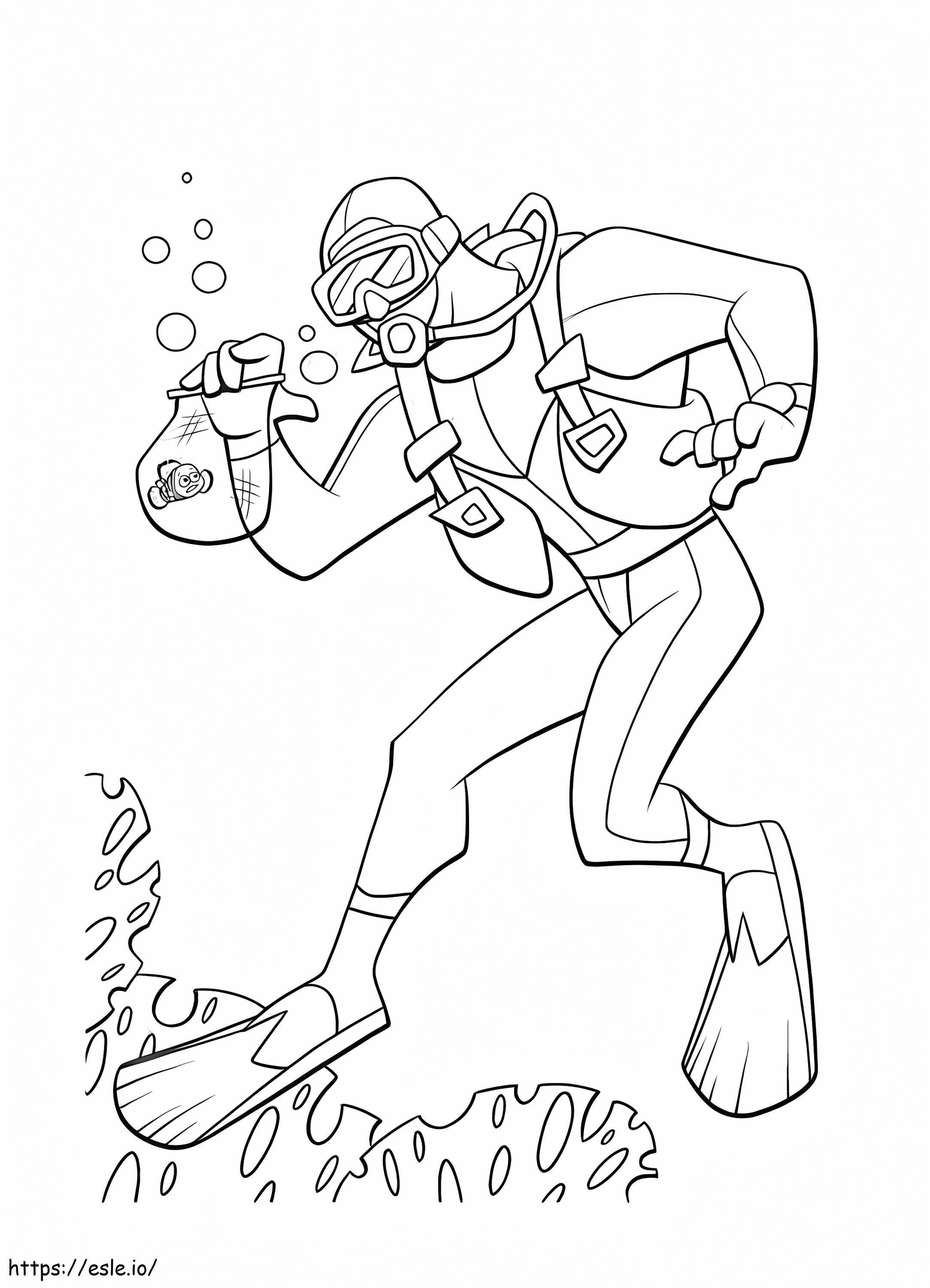 Diver Fishing coloring page