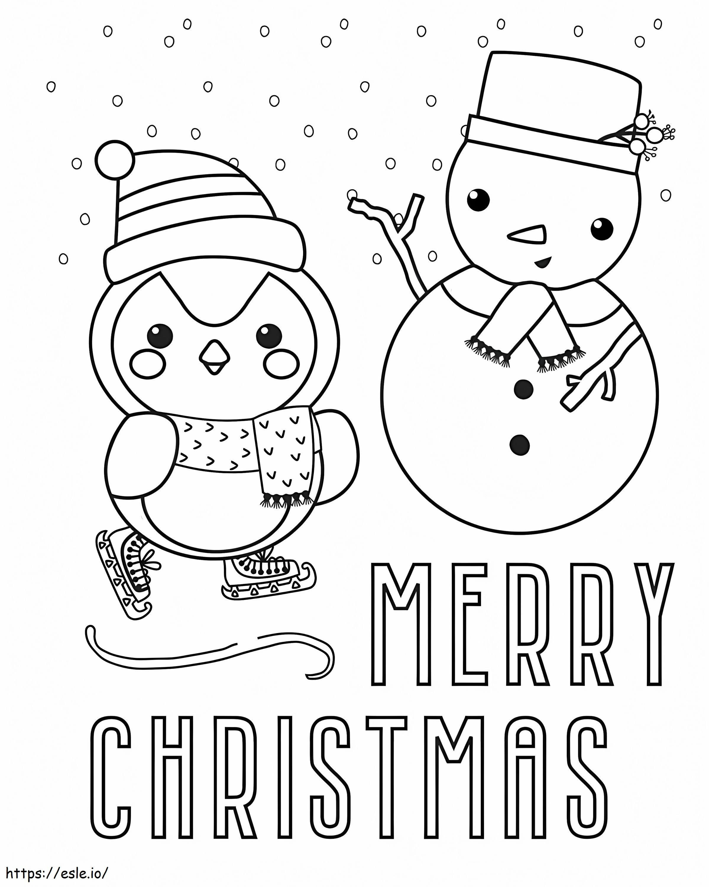 Coloriage Hibou mignon et bonhomme de neige à imprimer dessin