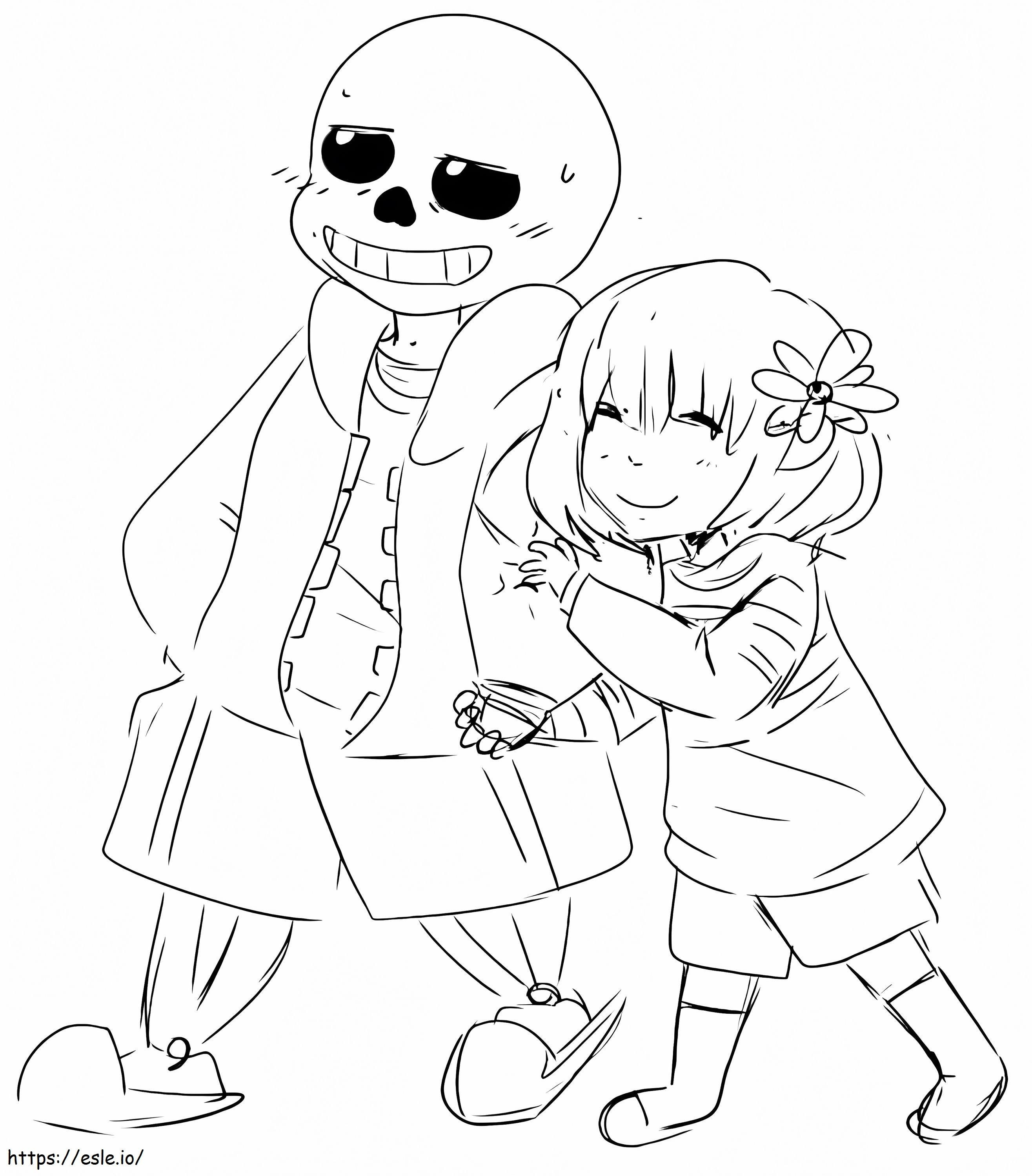 Cute Sans And Frisk coloring page