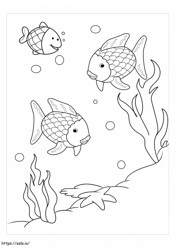 Coloriage Trois poissons arc-en-ciel à imprimer dessin
