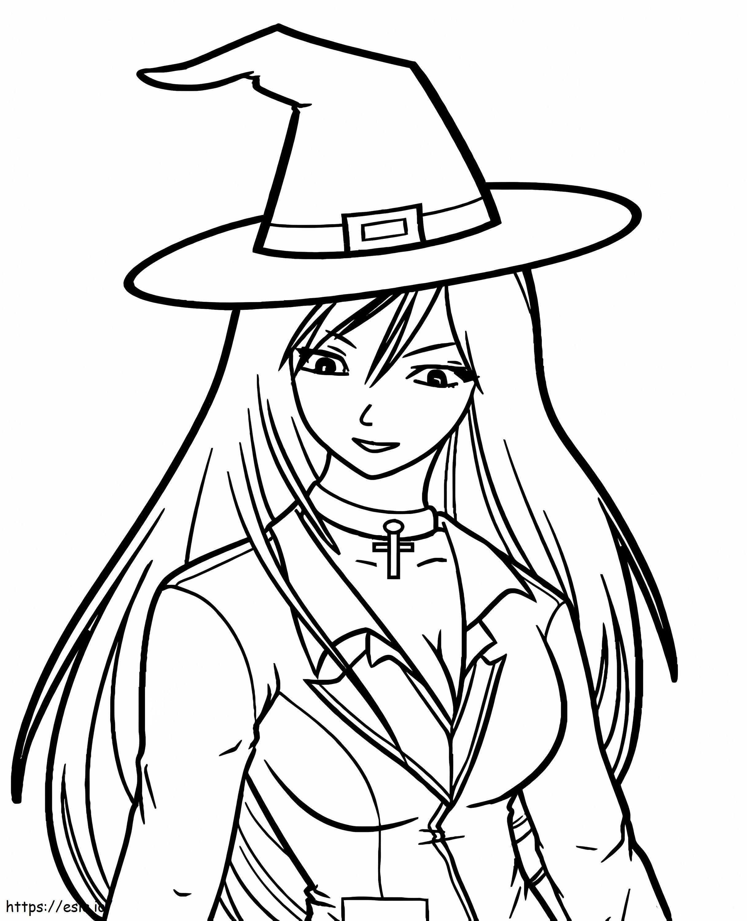 Smiling Girl Witch coloring page