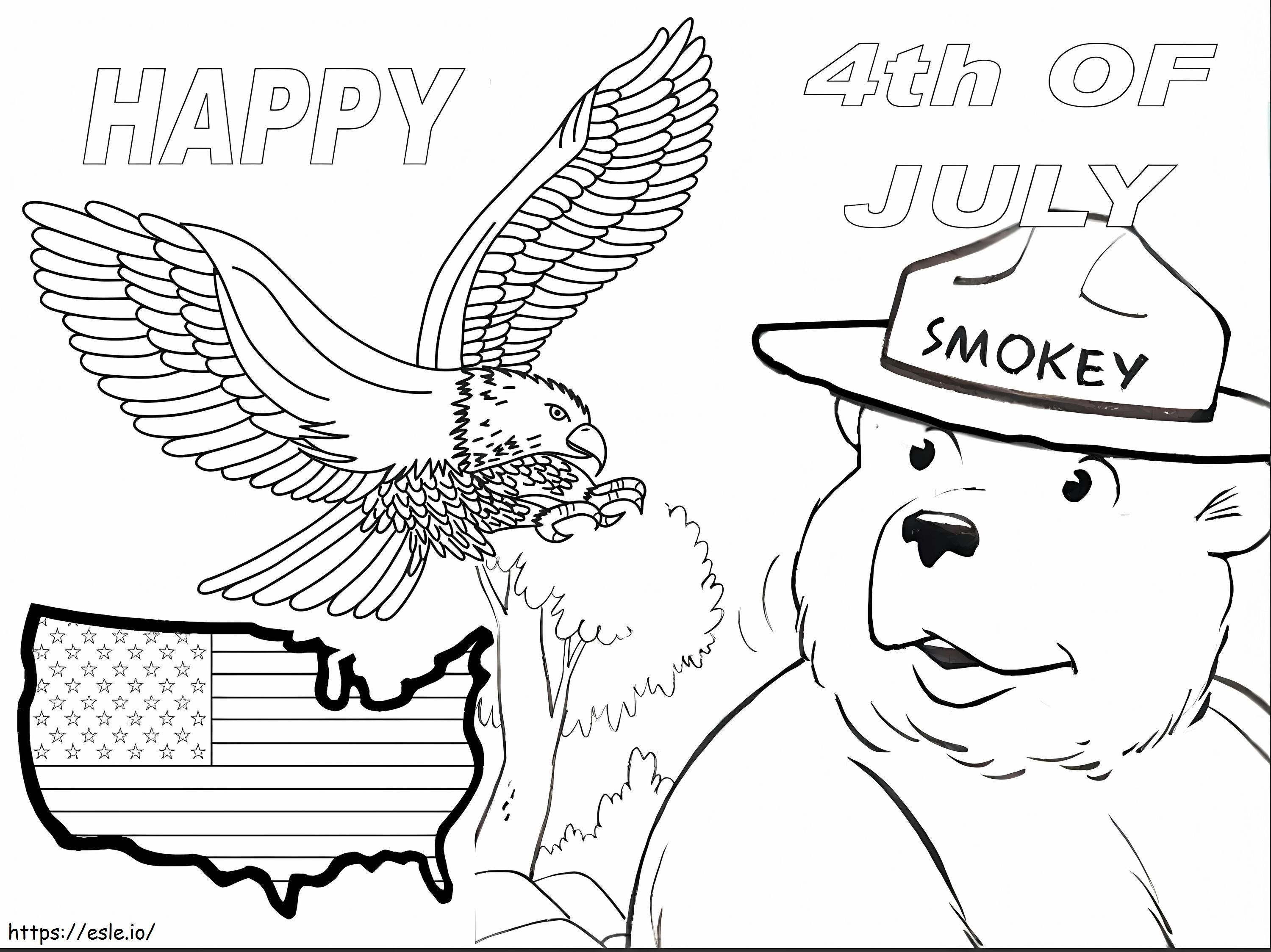 Coloriage Smokey Bear avec le 4 juillet à imprimer dessin