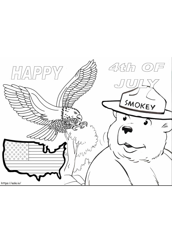 Coloriage Smokey Bear avec le 4 juillet à imprimer dessin