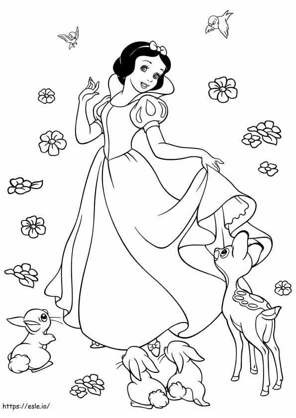 Snow White With Flowers And Animals