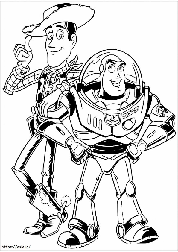Buzz Lightyear en Woody tekenen kleurplaat