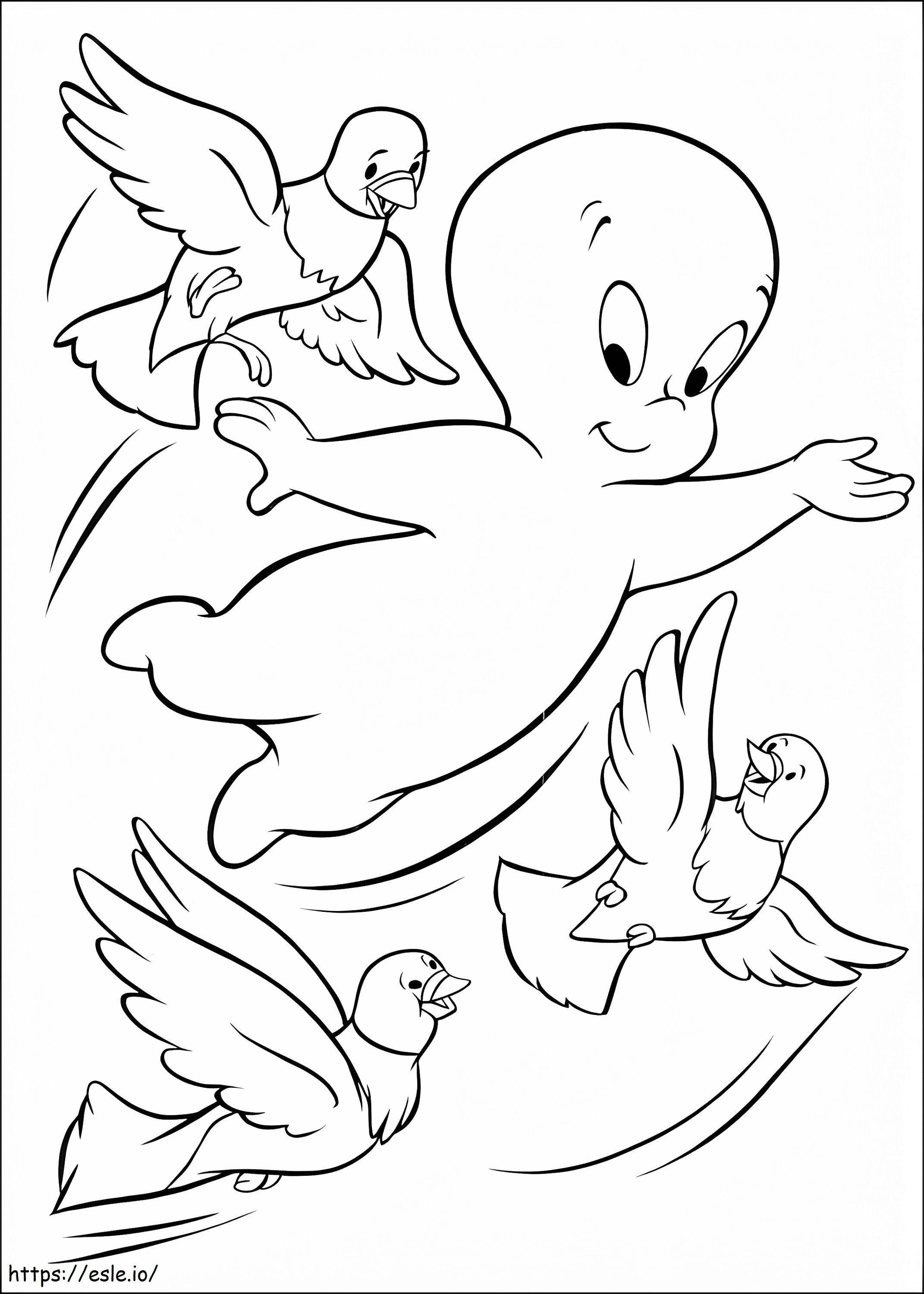 Coloriage  Casper avec oiseaux A4 à imprimer dessin