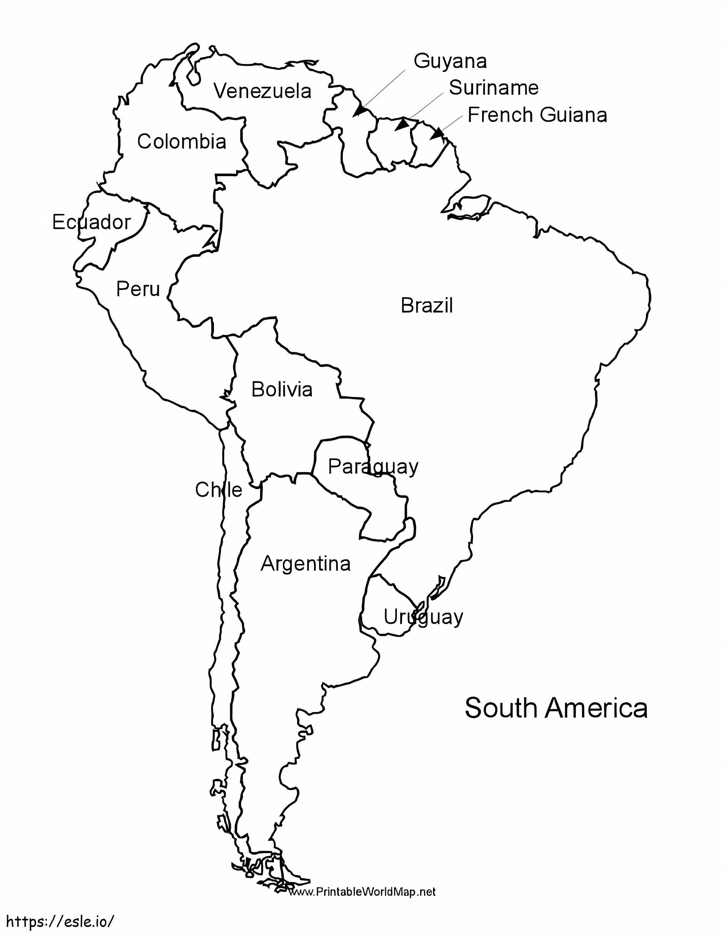 Kolorowanka z mapą Ameryki Południowej kolorowanka