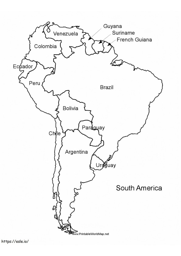 Kolorowanka z mapą Ameryki Południowej kolorowanka