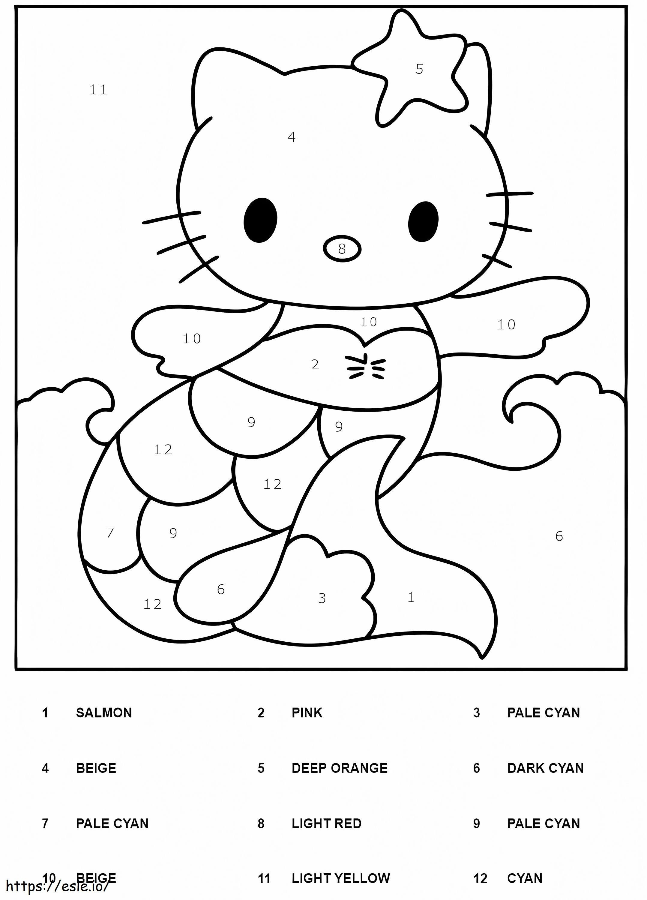 Colorear por Números a Hello Kitty Sirena para colorear