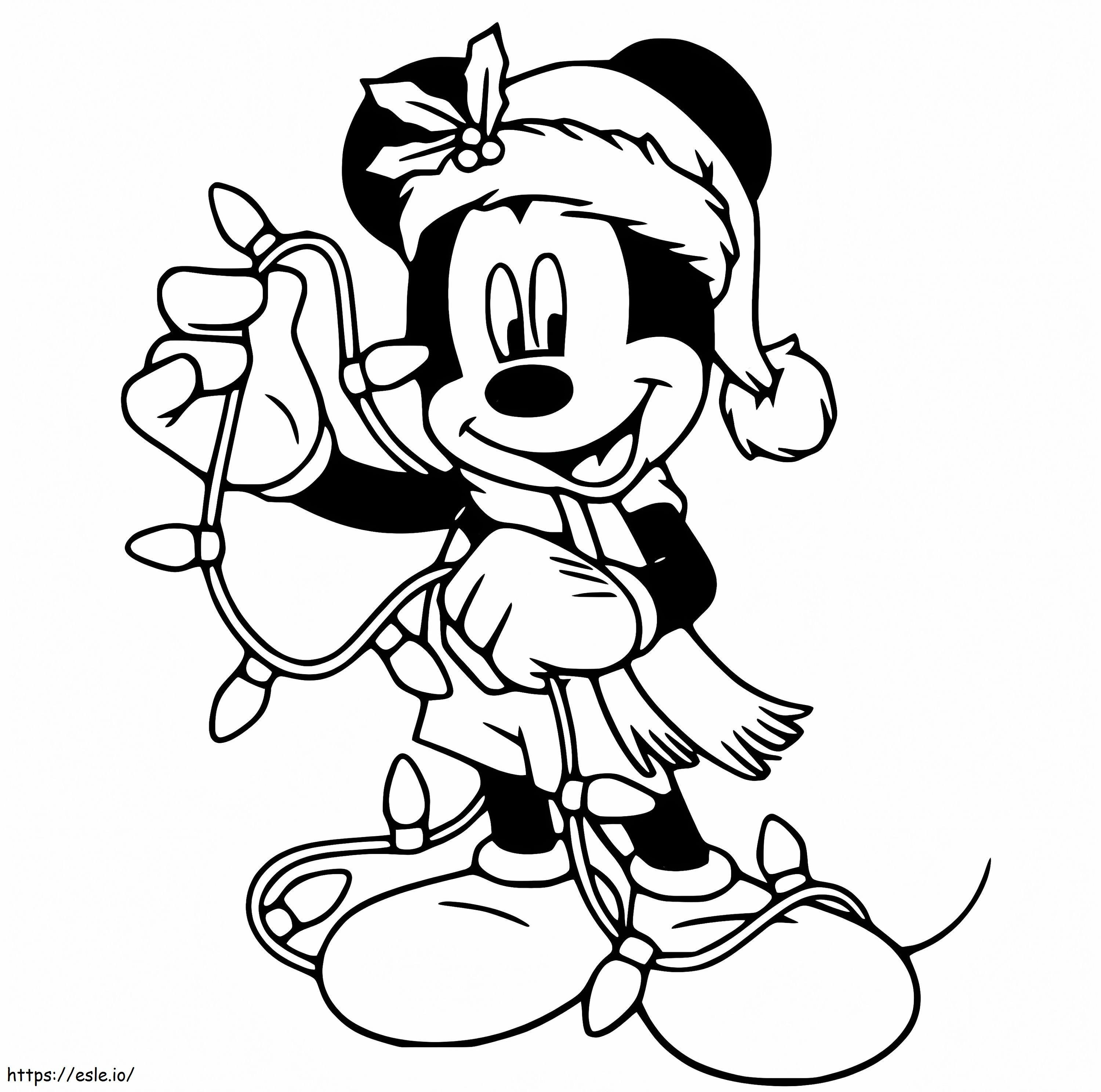 Mickey com luzes de natal para colorir