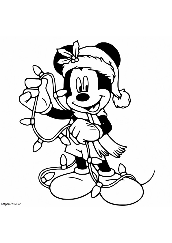 Coloriage Mickey avec des lumières de Noël à imprimer dessin