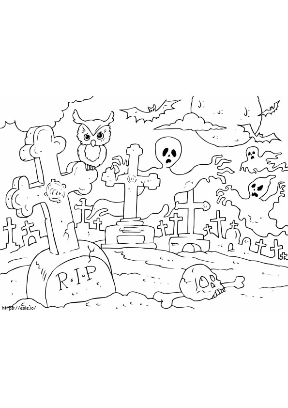 Búho y fantasma del cementerio para colorear