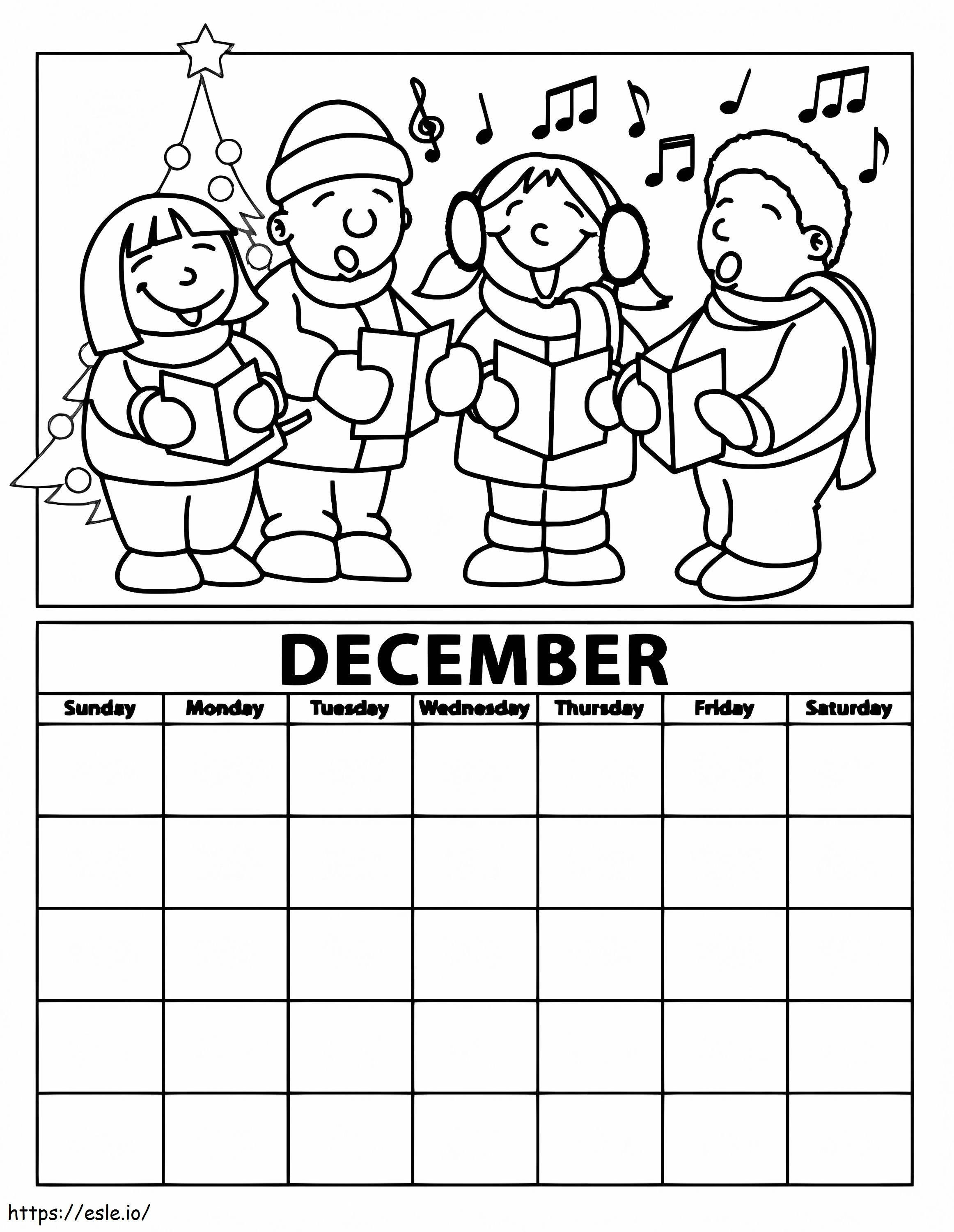 印刷可能な12月のカレンダー ぬりえ - 塗り絵