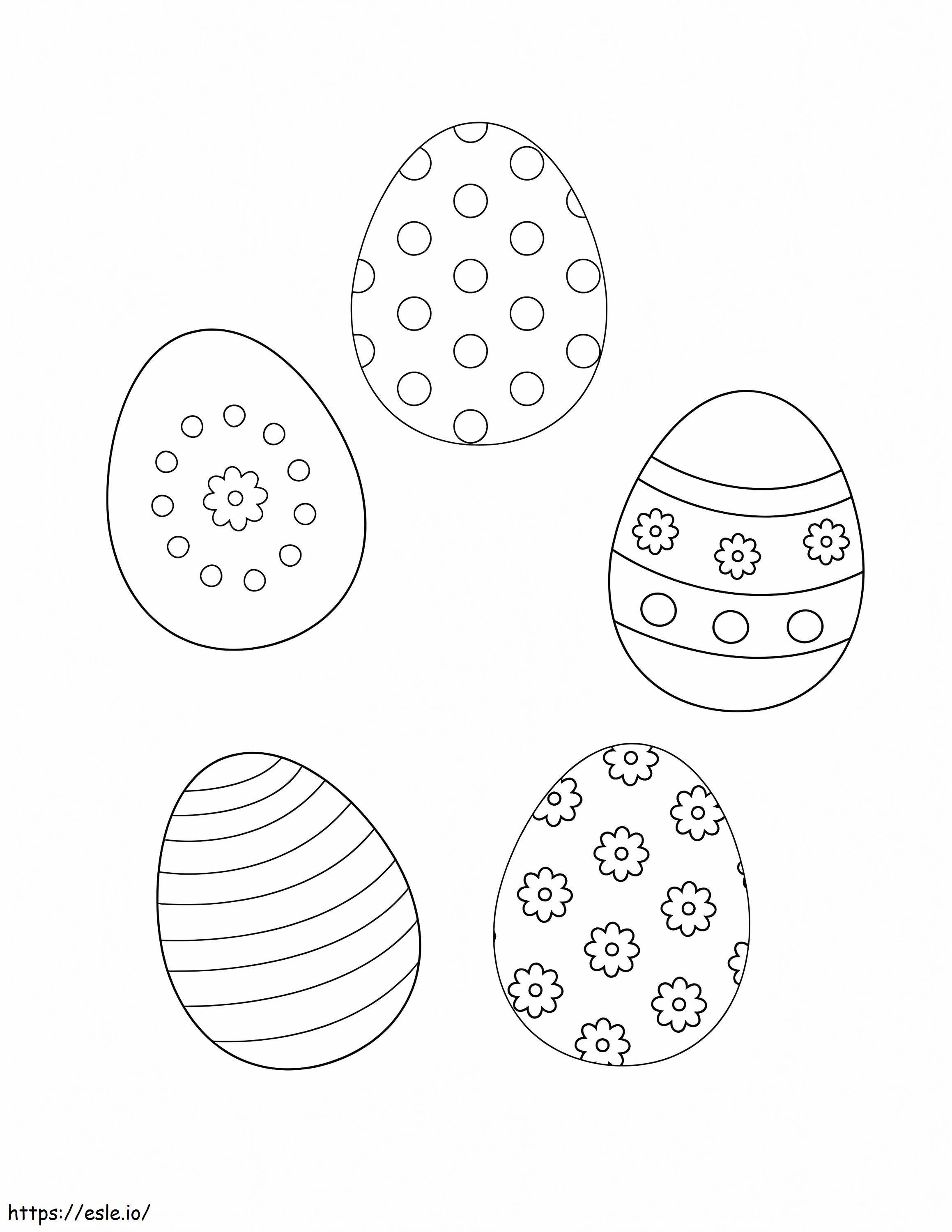 Cinci ouă de Paște de colorat