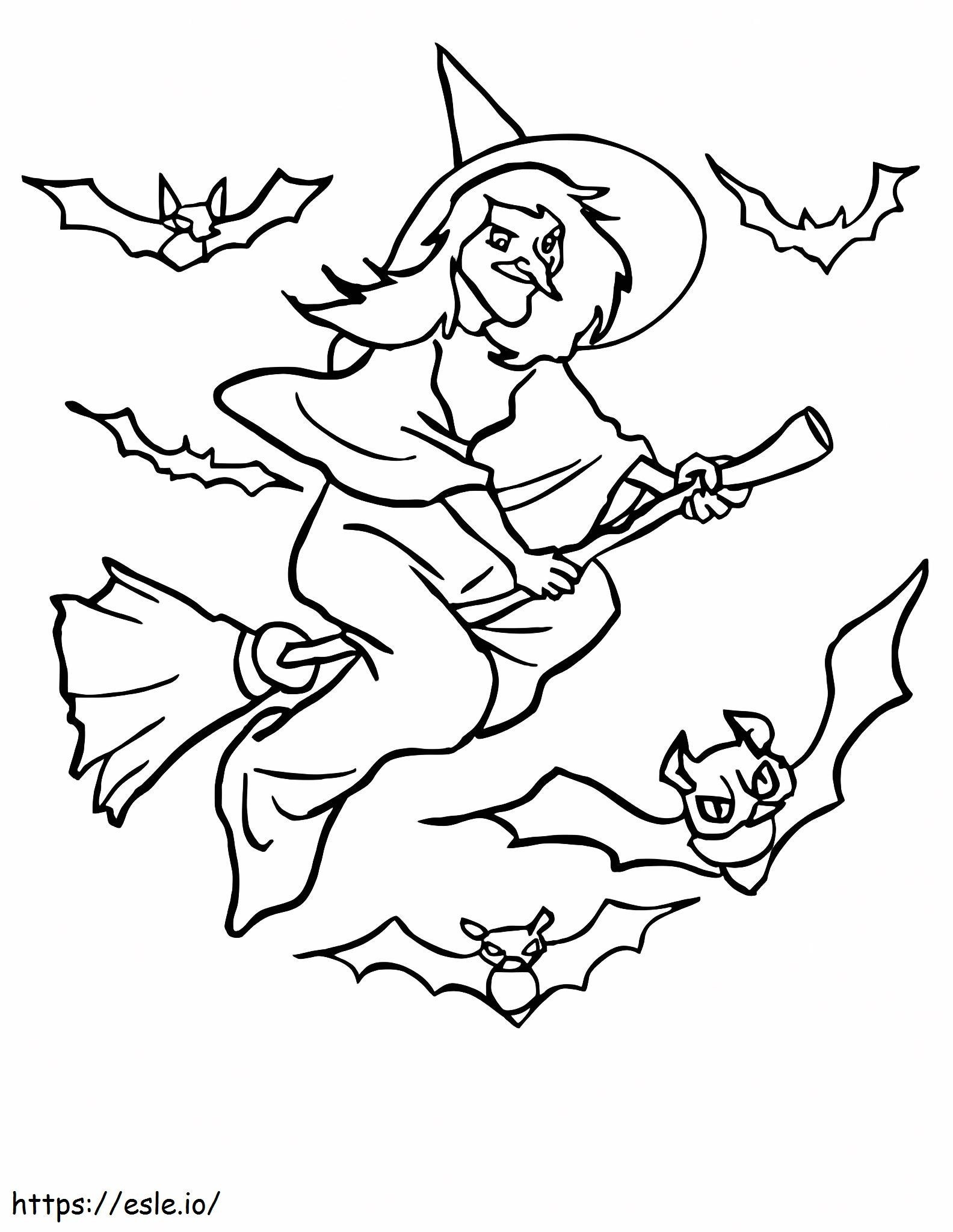 Bruxa Voadora e Morcego para colorir