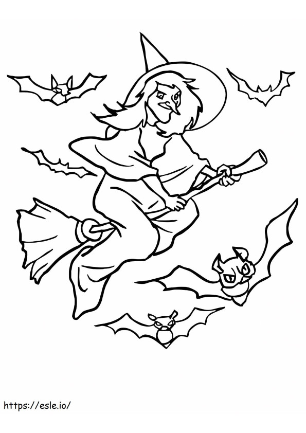 Flying Witch And Bat coloring page