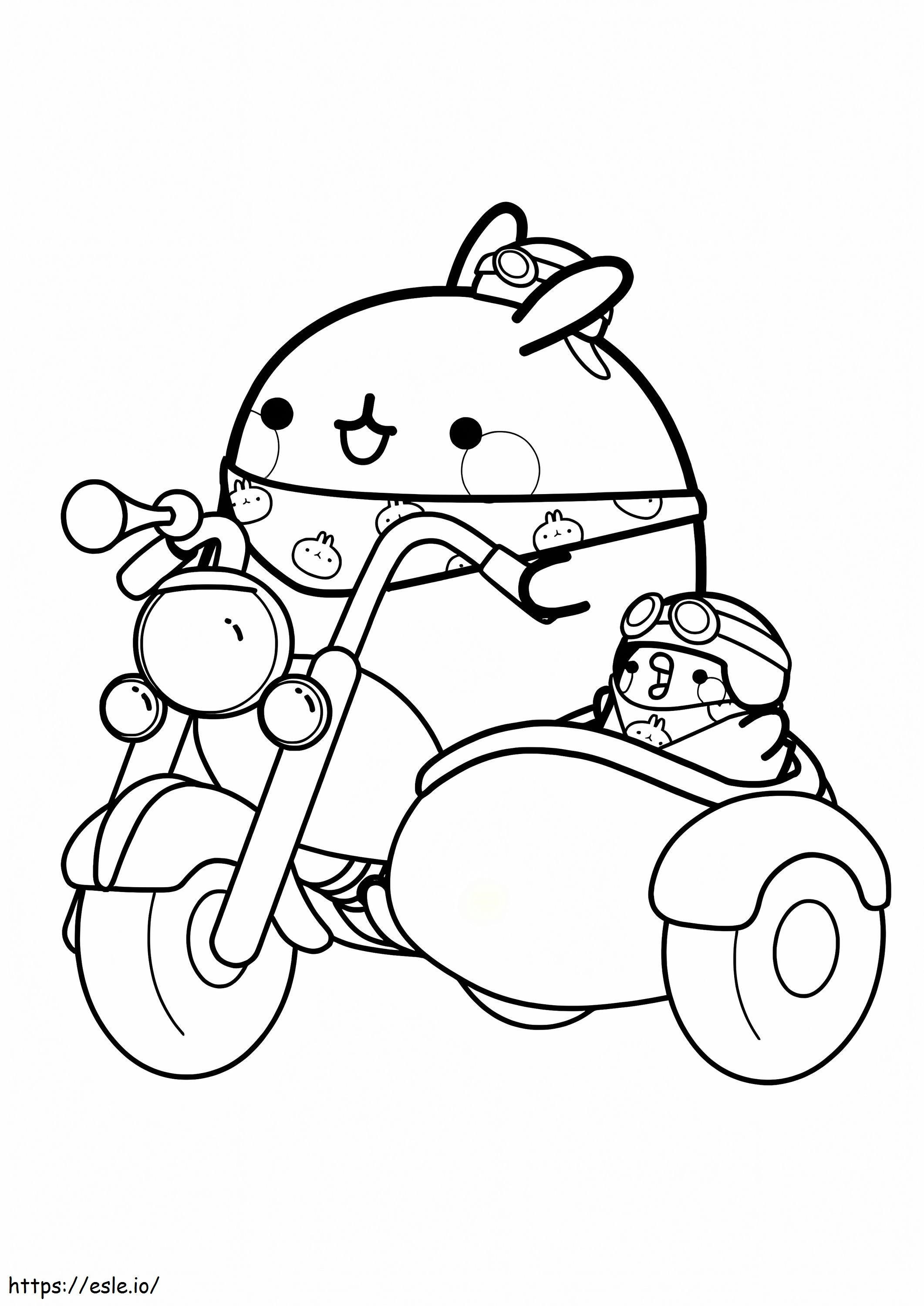Molang And Piu Piu On Motobike coloring page