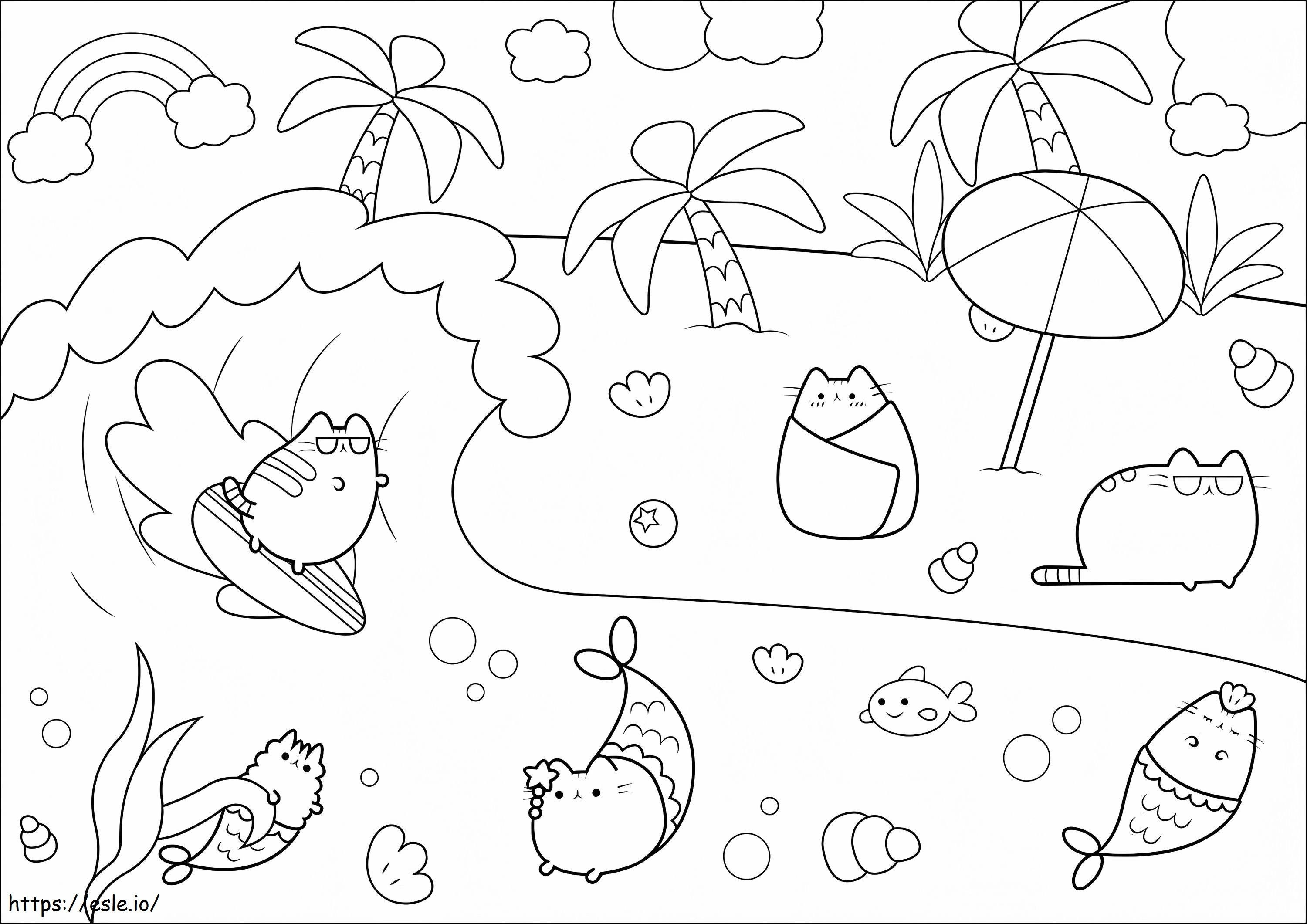 Pusheen Beach coloring page