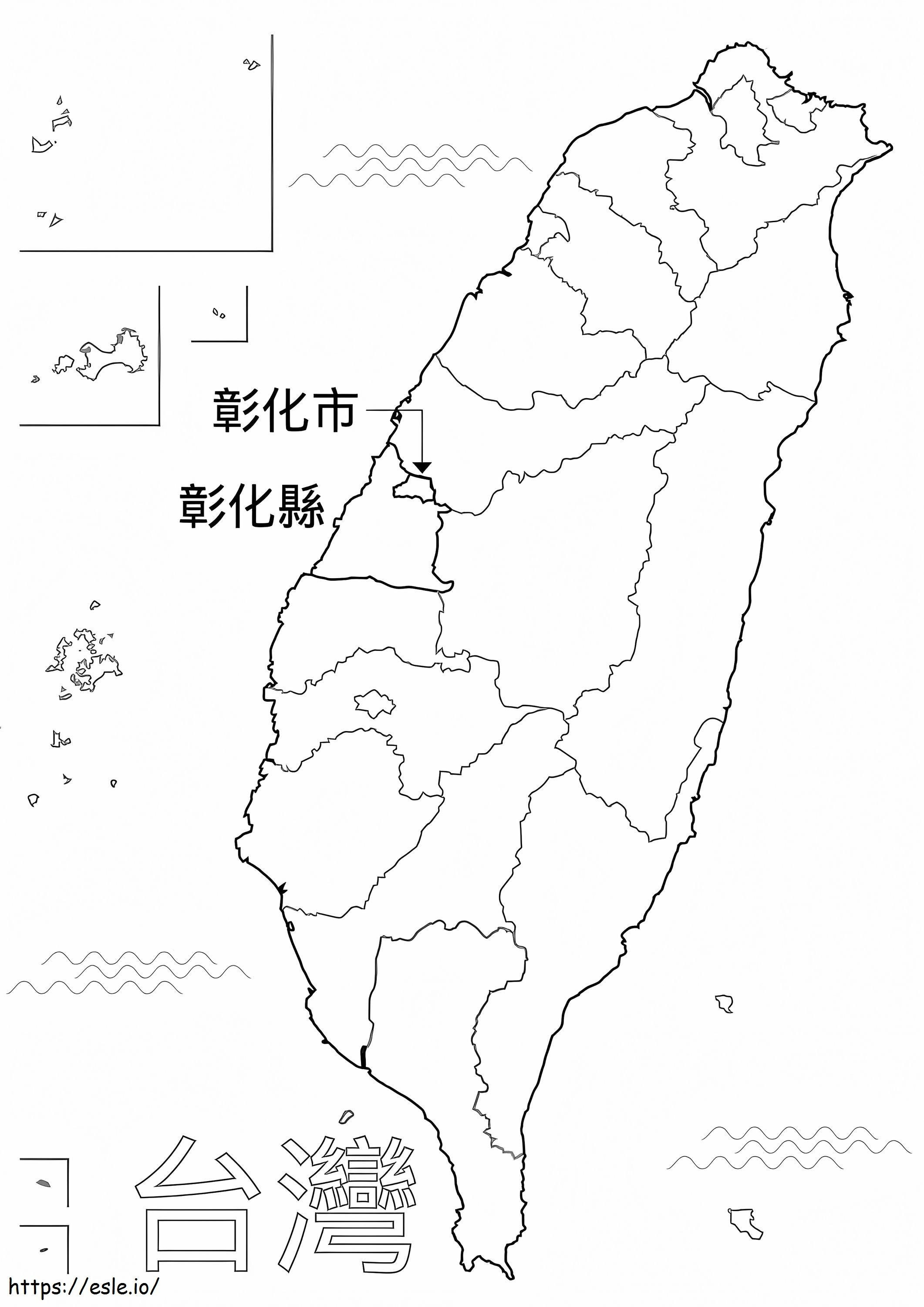 Página para colorir mapa de Taiwan para colorir