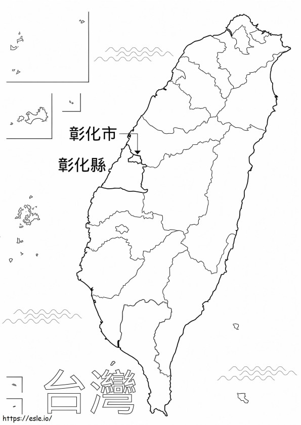 Página para colorir mapa de Taiwan para colorir