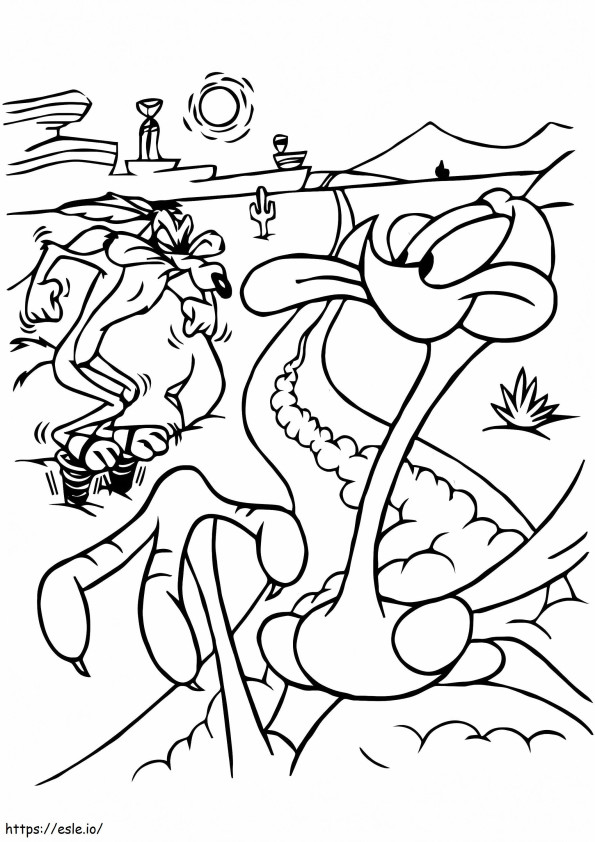 Lupo divertente che insegue Road Runner