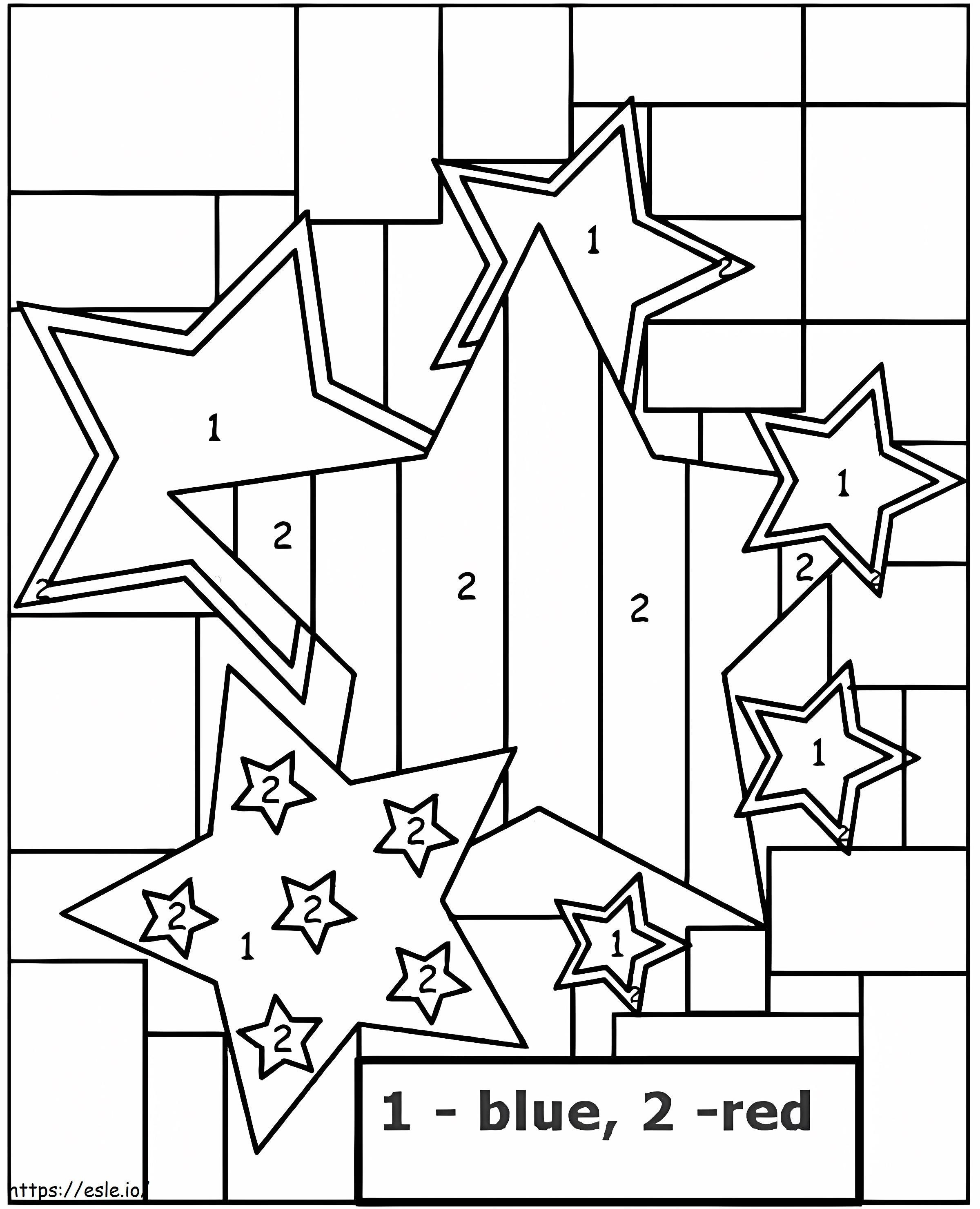 幼稚園用の星を番号で塗り絵 ぬりえ - 塗り絵