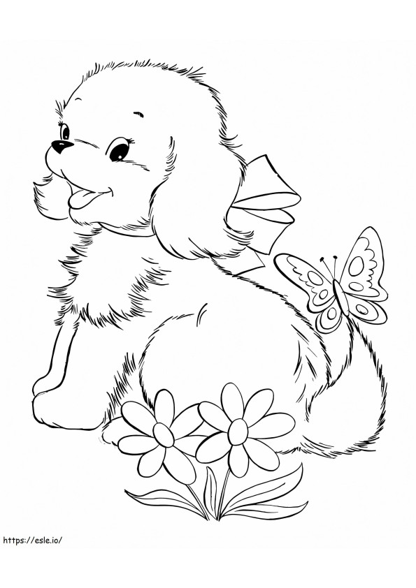 A Puppy And Butterfly coloring page
