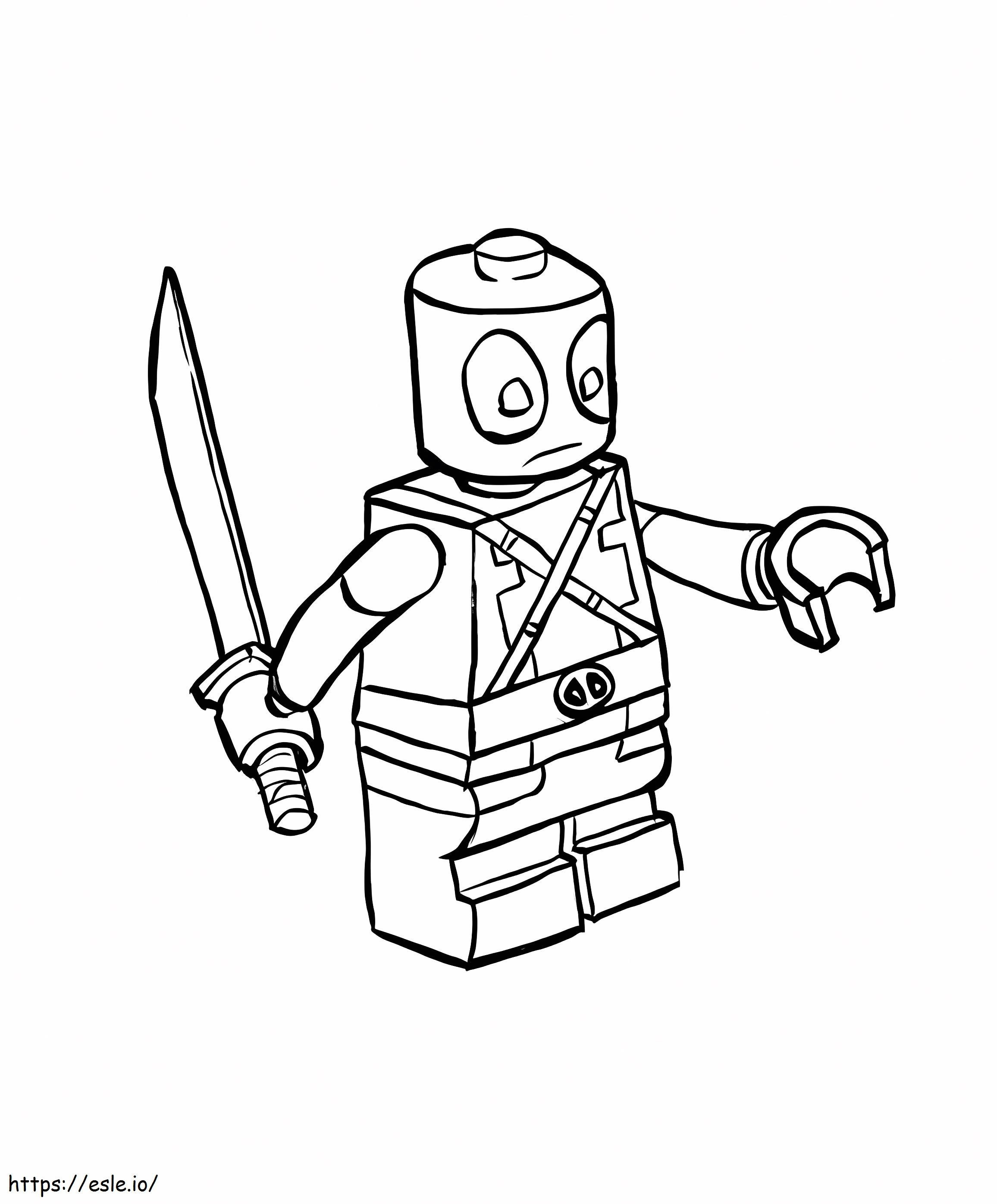 レゴで剣を持ったデッドプールを描く ぬりえ - 塗り絵