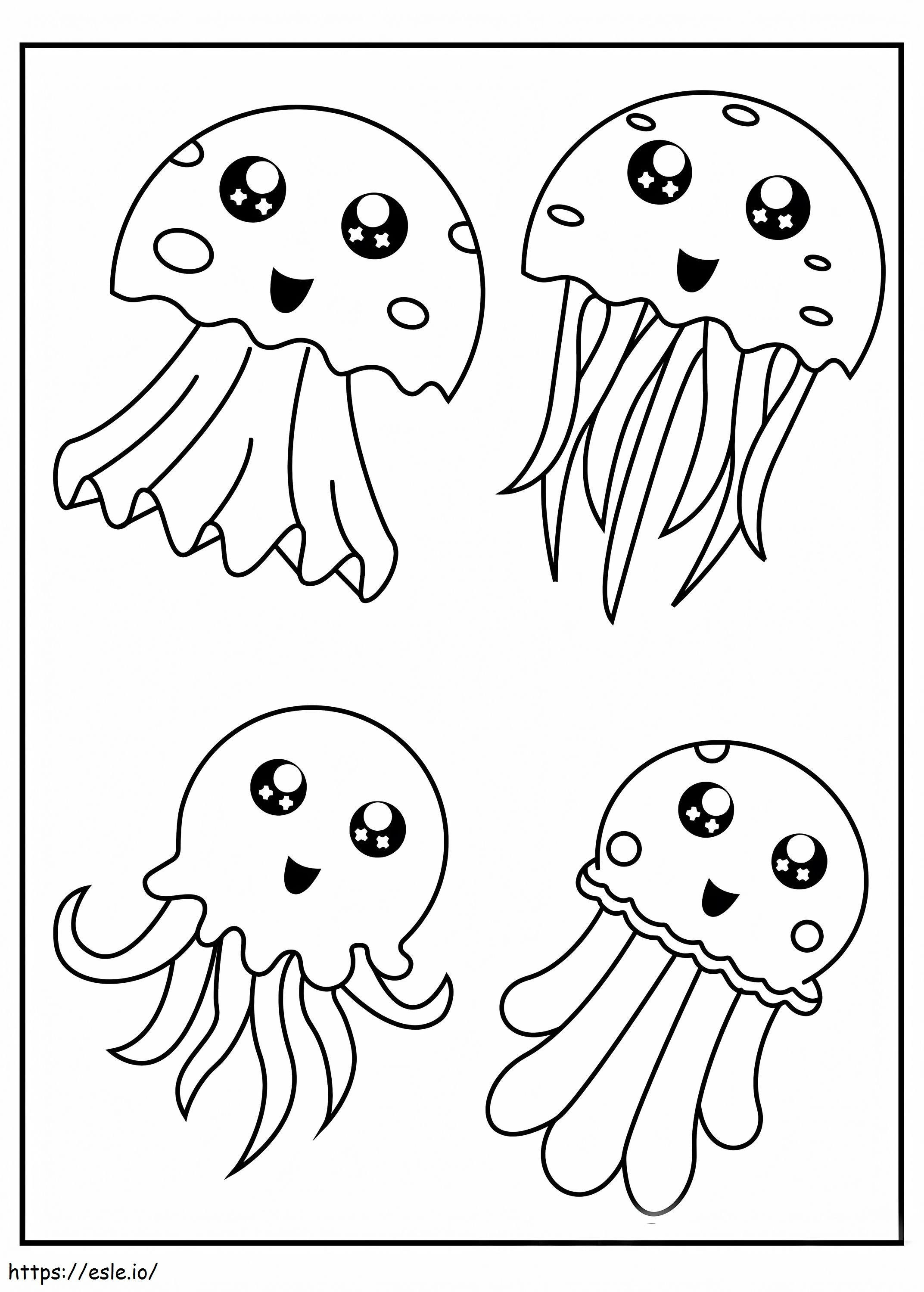 Four Cute Jellyfish coloring page