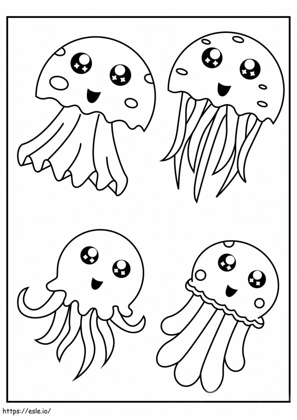 Quatro medusas bonitos para colorir