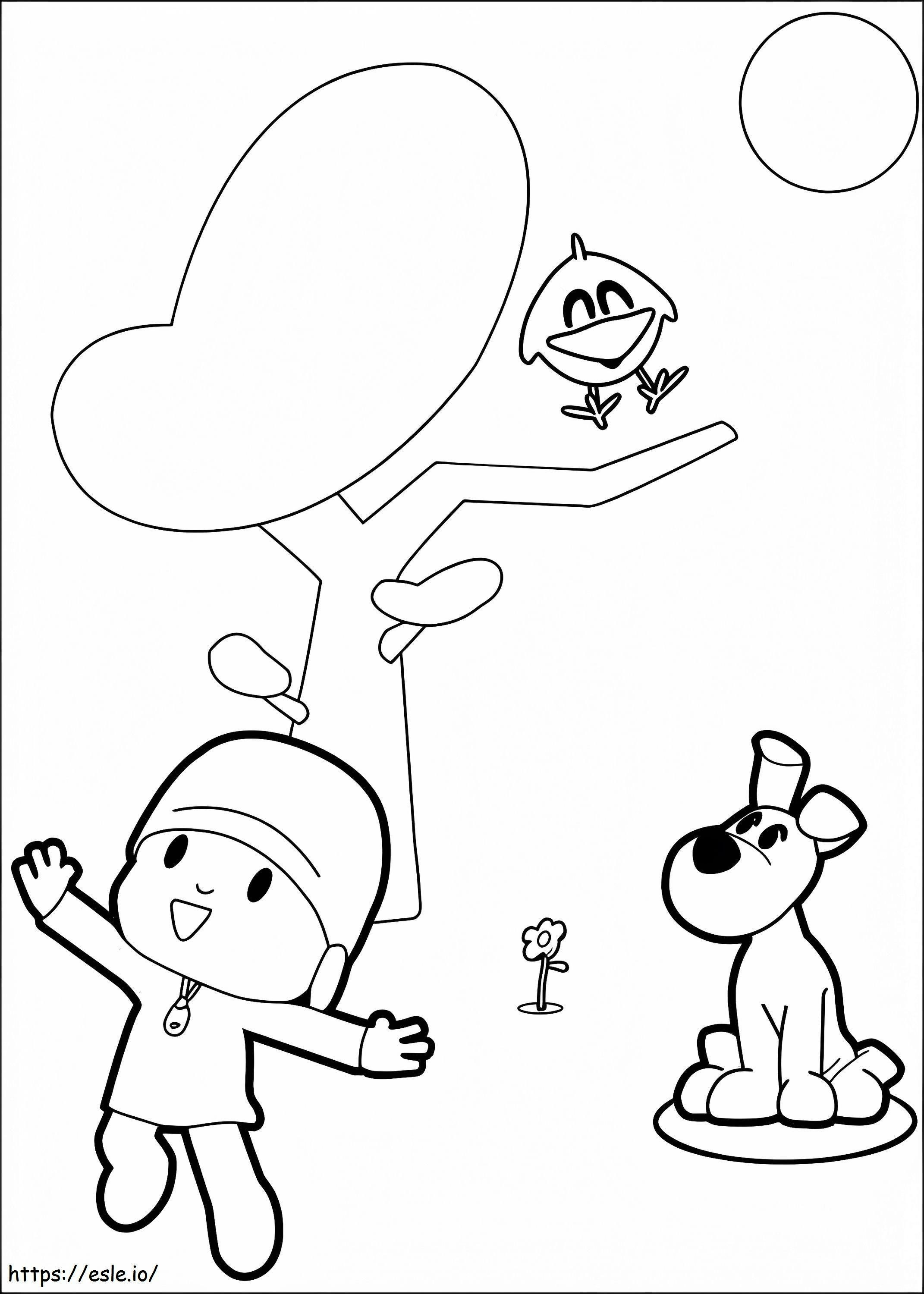 Pocoyo And Friends With Tree coloring page