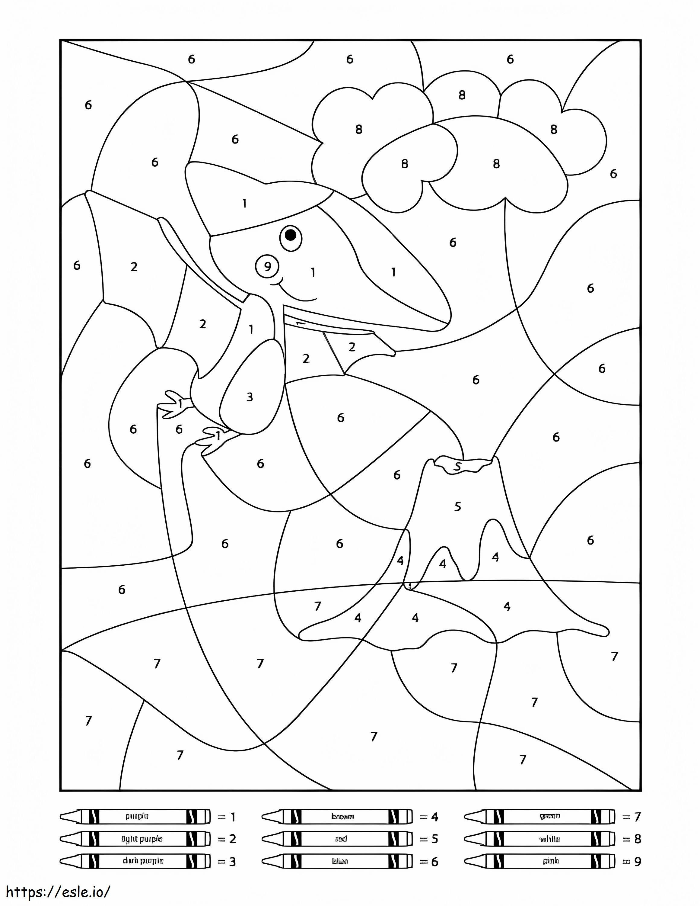 Coloriage Ptérodactyle mignon couleur par numéro à imprimer dessin