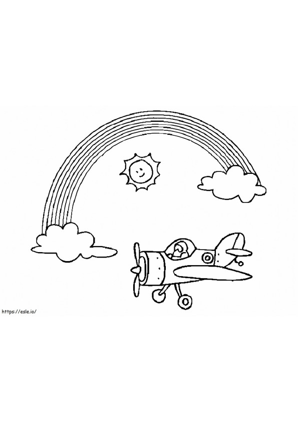 Airplane And Rainbow coloring page