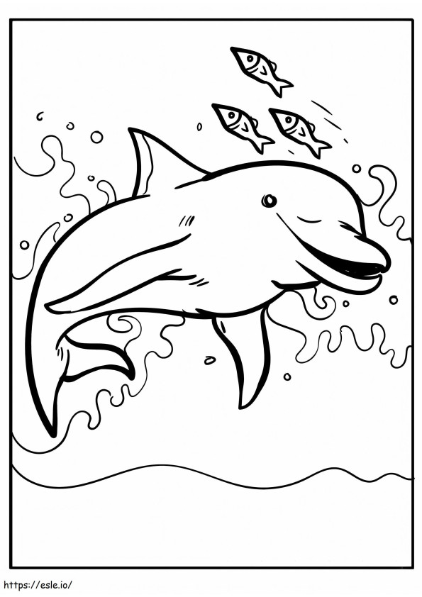 Dolphin With Three Fish coloring page
