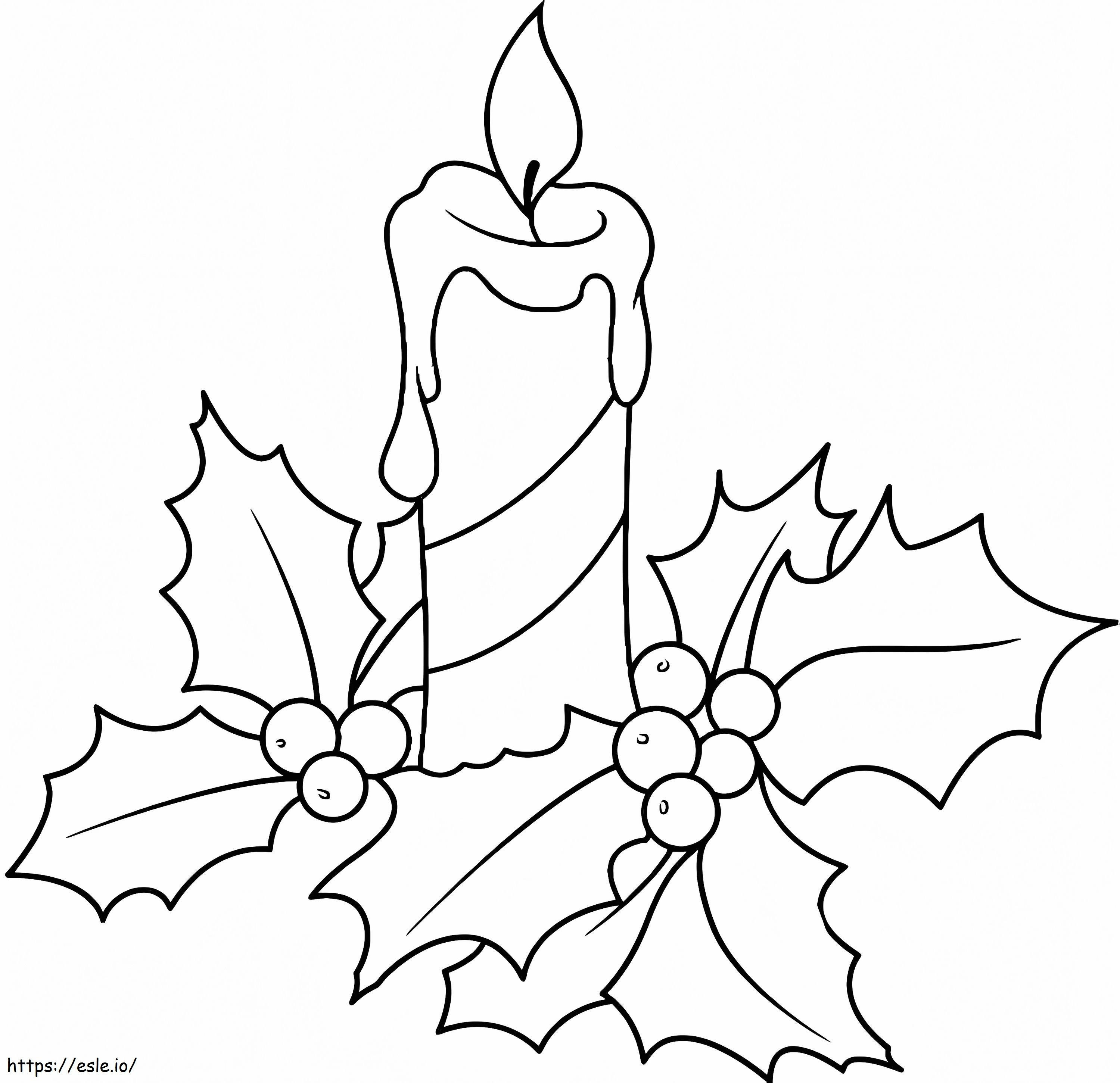 Christmas Candle And Holly coloring page