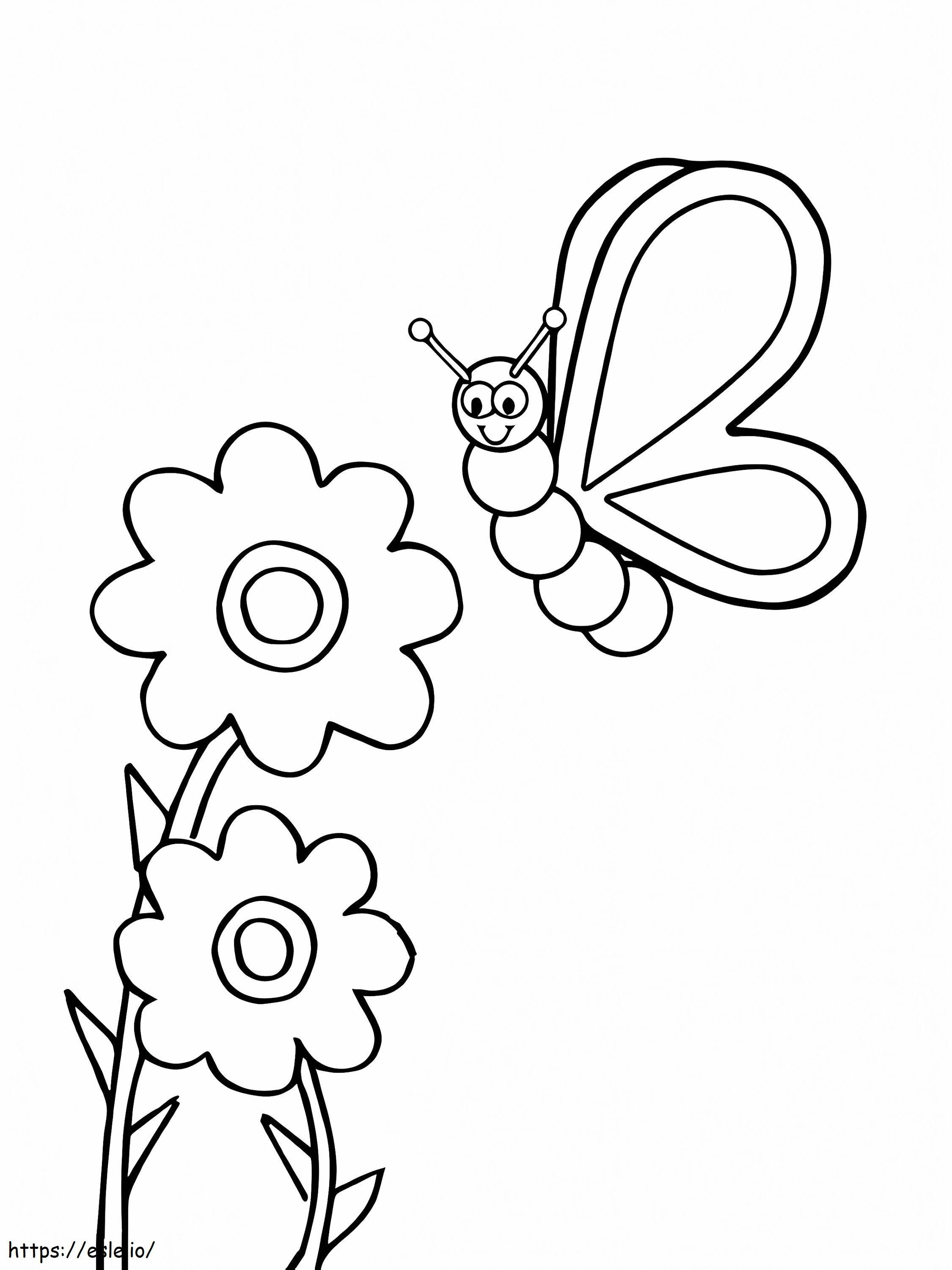 Yksinkertainen kukka ja perhonen värityskuva
