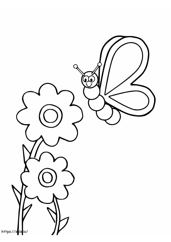 Yksinkertainen kukka ja perhonen värityskuva