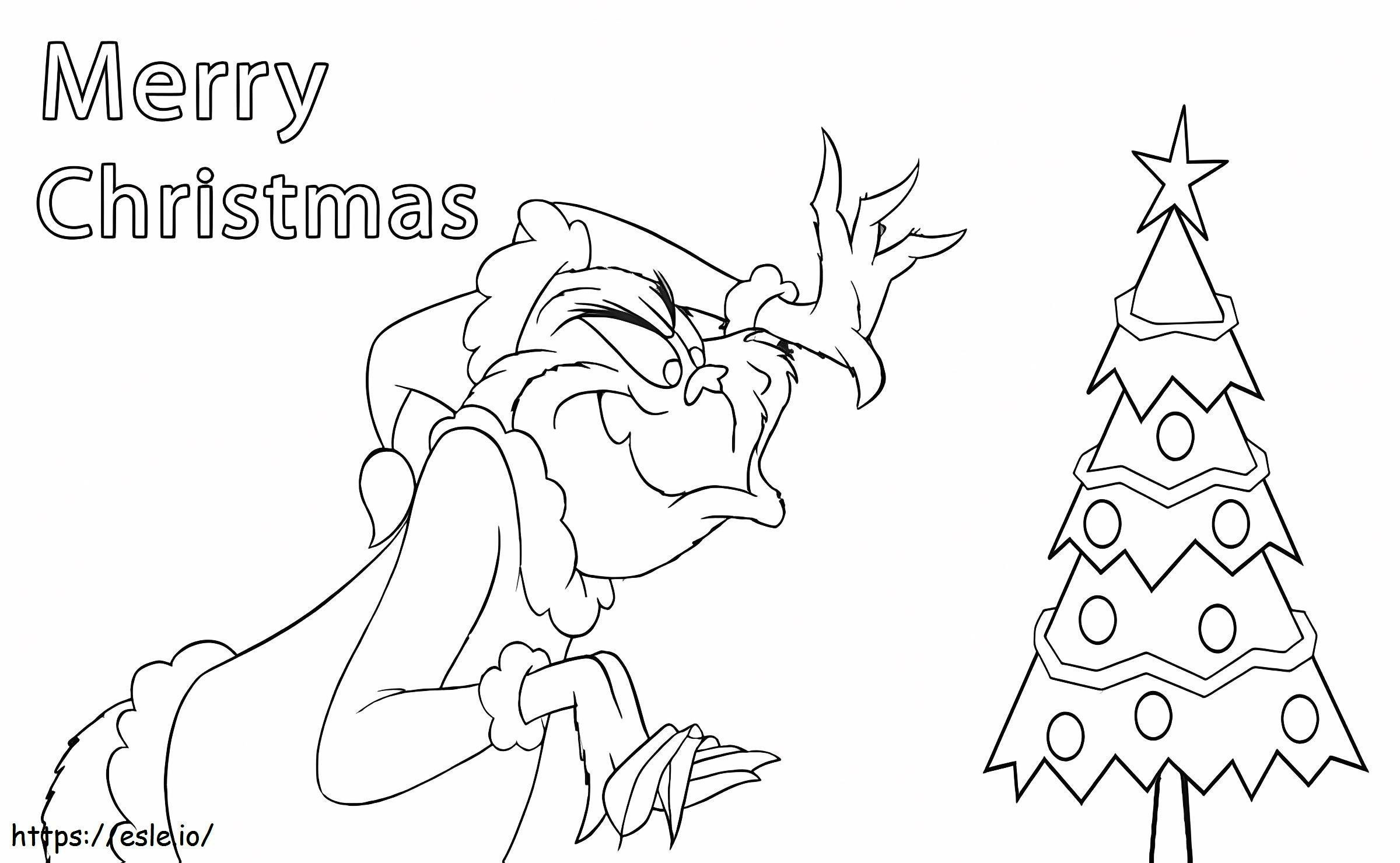 Grinch joulukuusen kanssa värityskuva