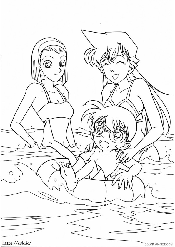 Conan Ran e Sonoko nuotano da colorare