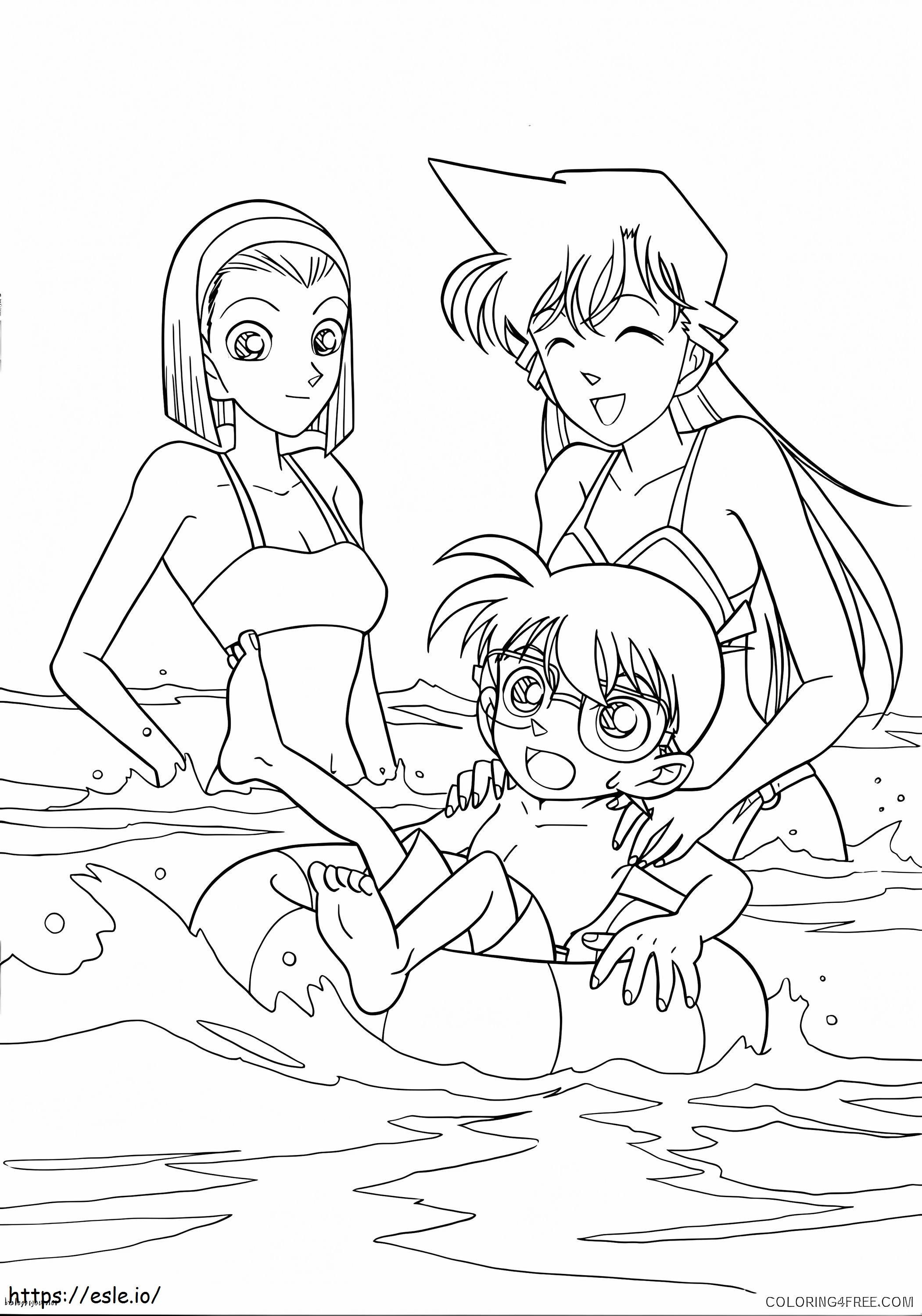 Conan Ran And Sonoko Swimming coloring page