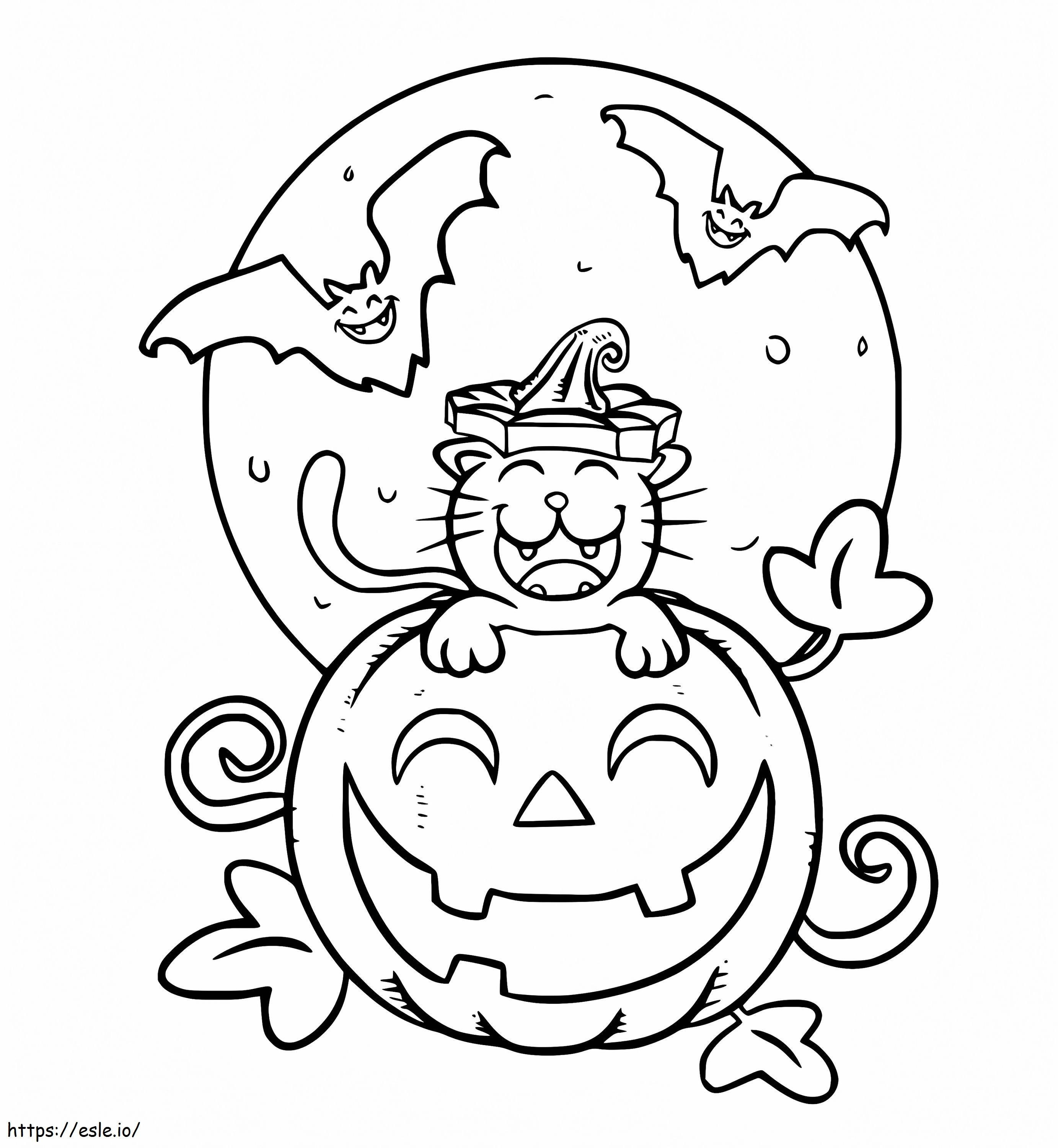 Halloween Kissa ja Kuu värityskuva