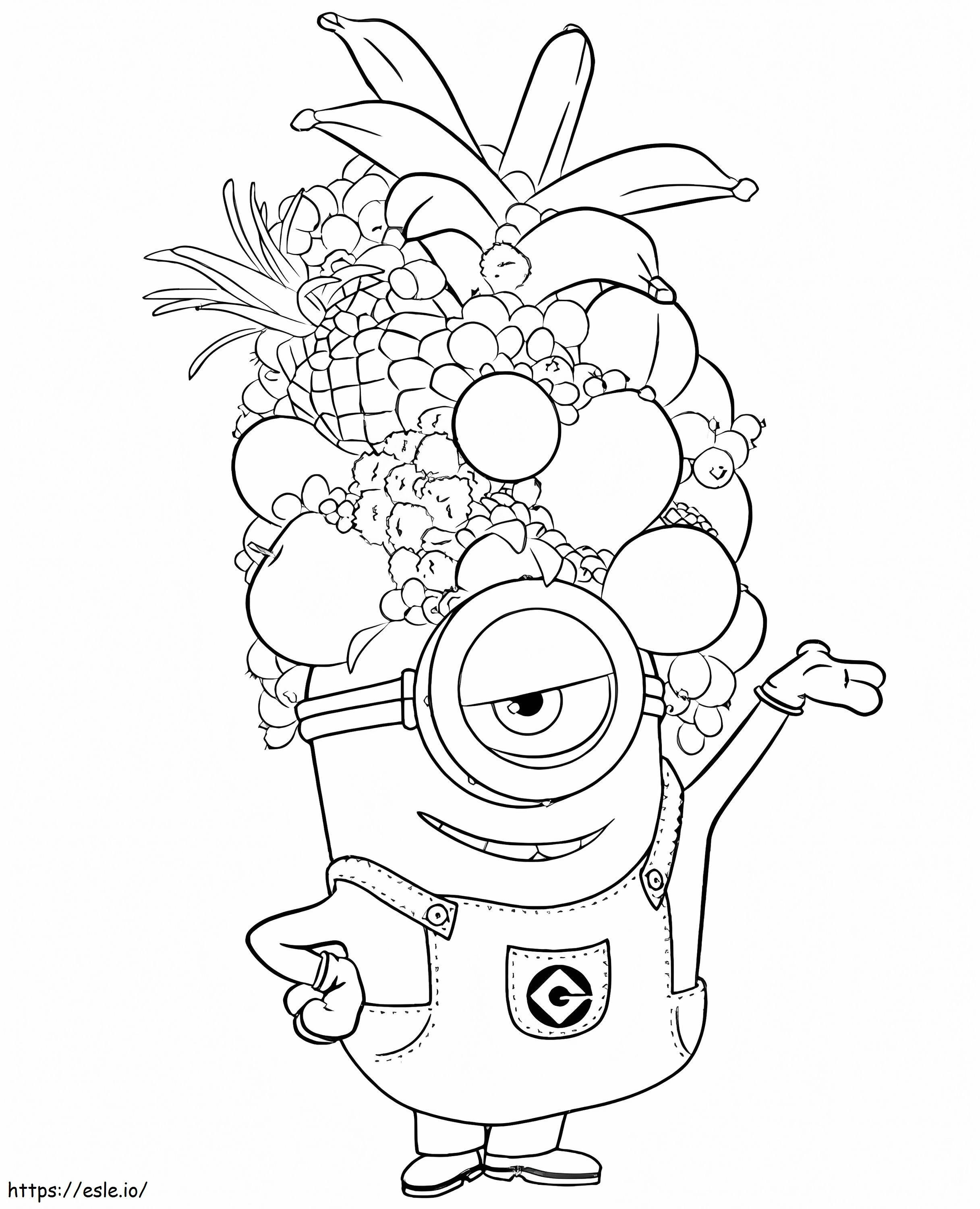 Coloriage Minion avec chapeau de fruits à imprimer dessin