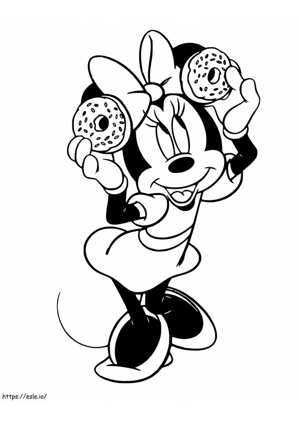 İki Çörek Tutan Minnie Mouse boyama