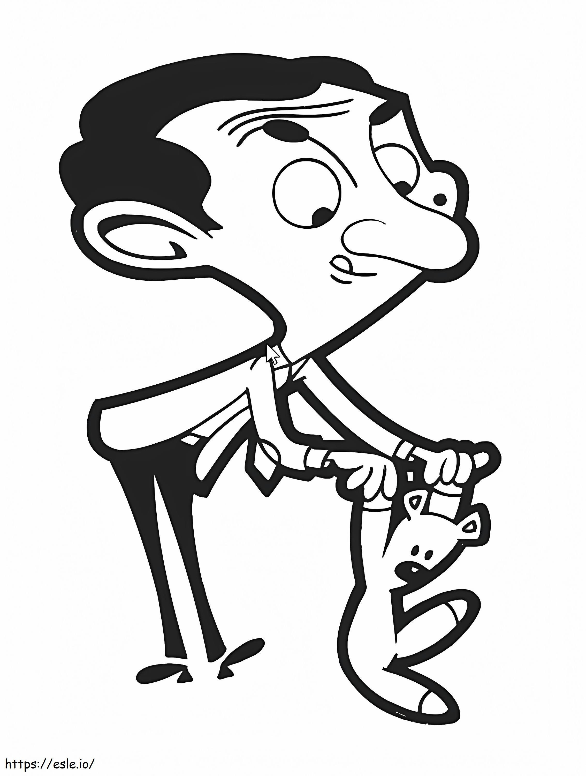 Mr Bean With Teddy A4 coloring page