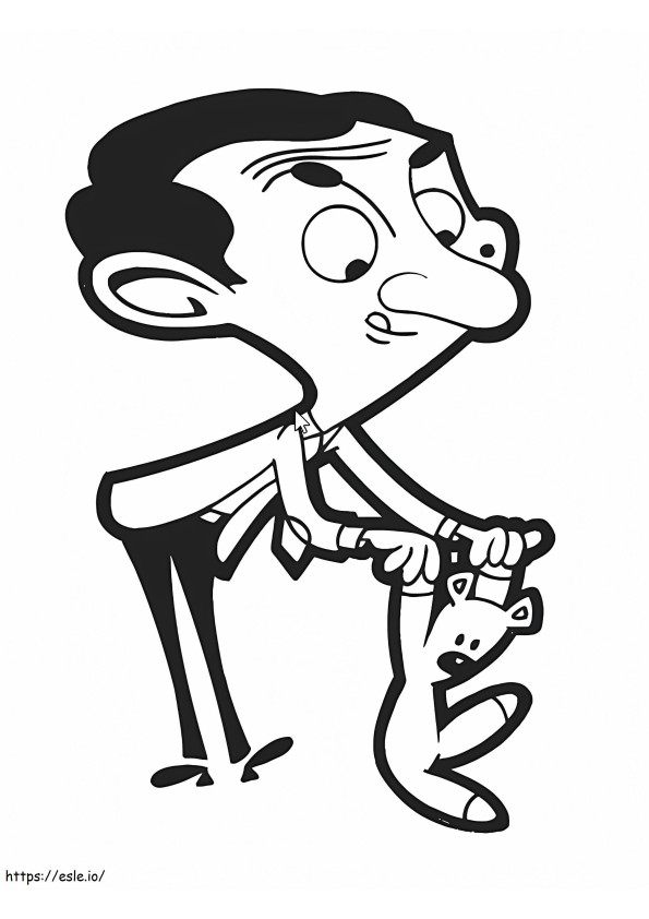 Coloriage  Mr Bean avec peluche A4 à imprimer dessin