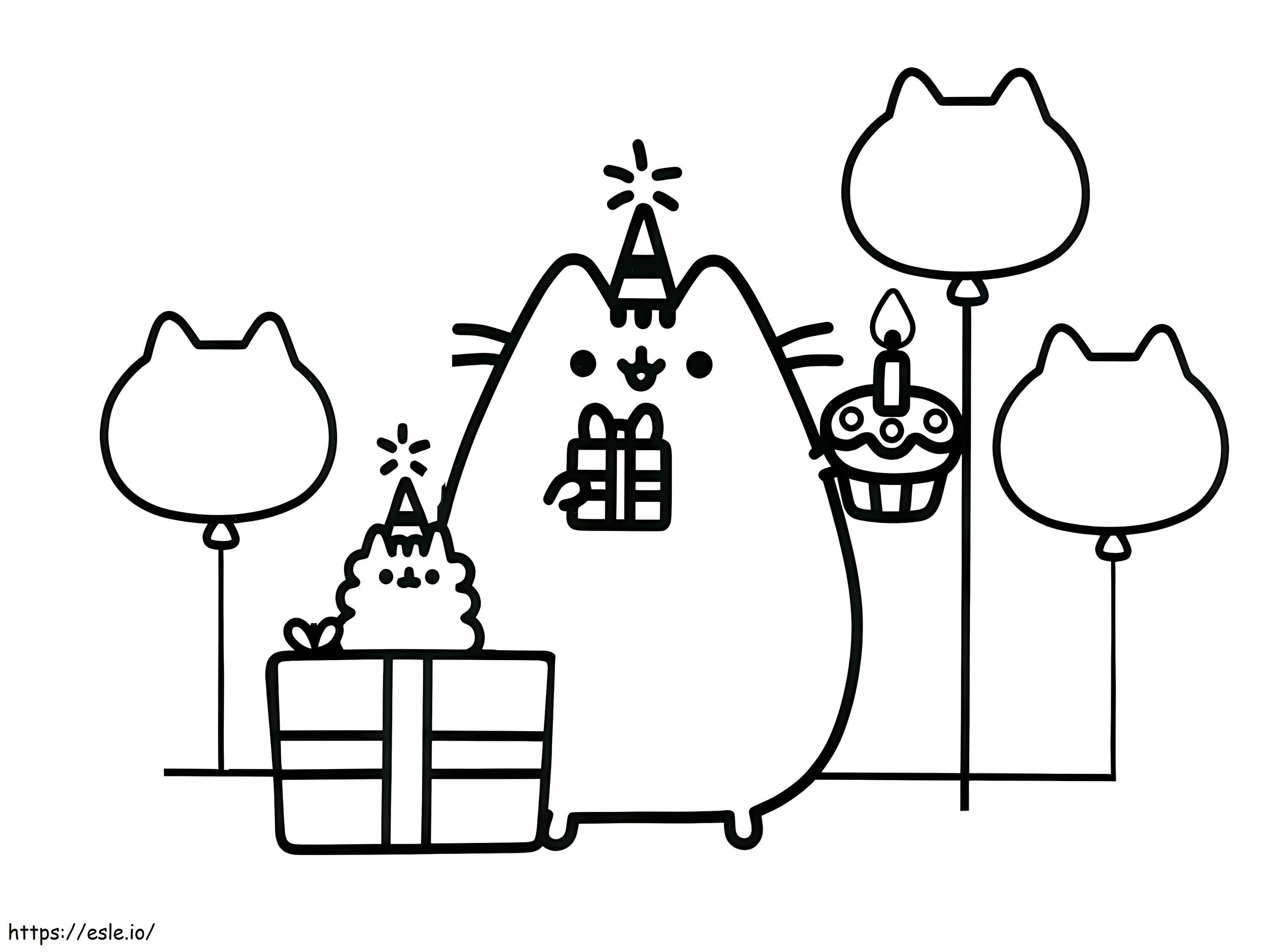 Pusheen Happy Birthday Party With Dad coloring page