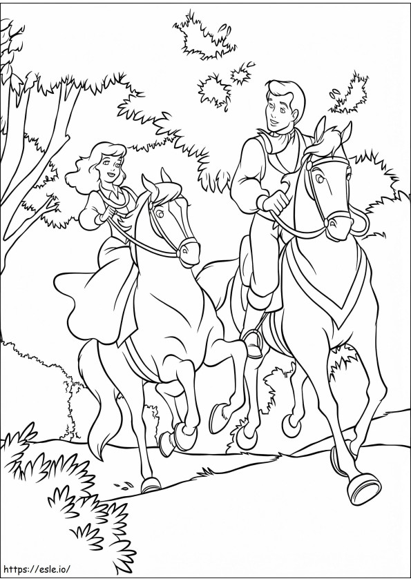 馬に乗ったシンデレラと王子様 ぬりえ - 塗り絵